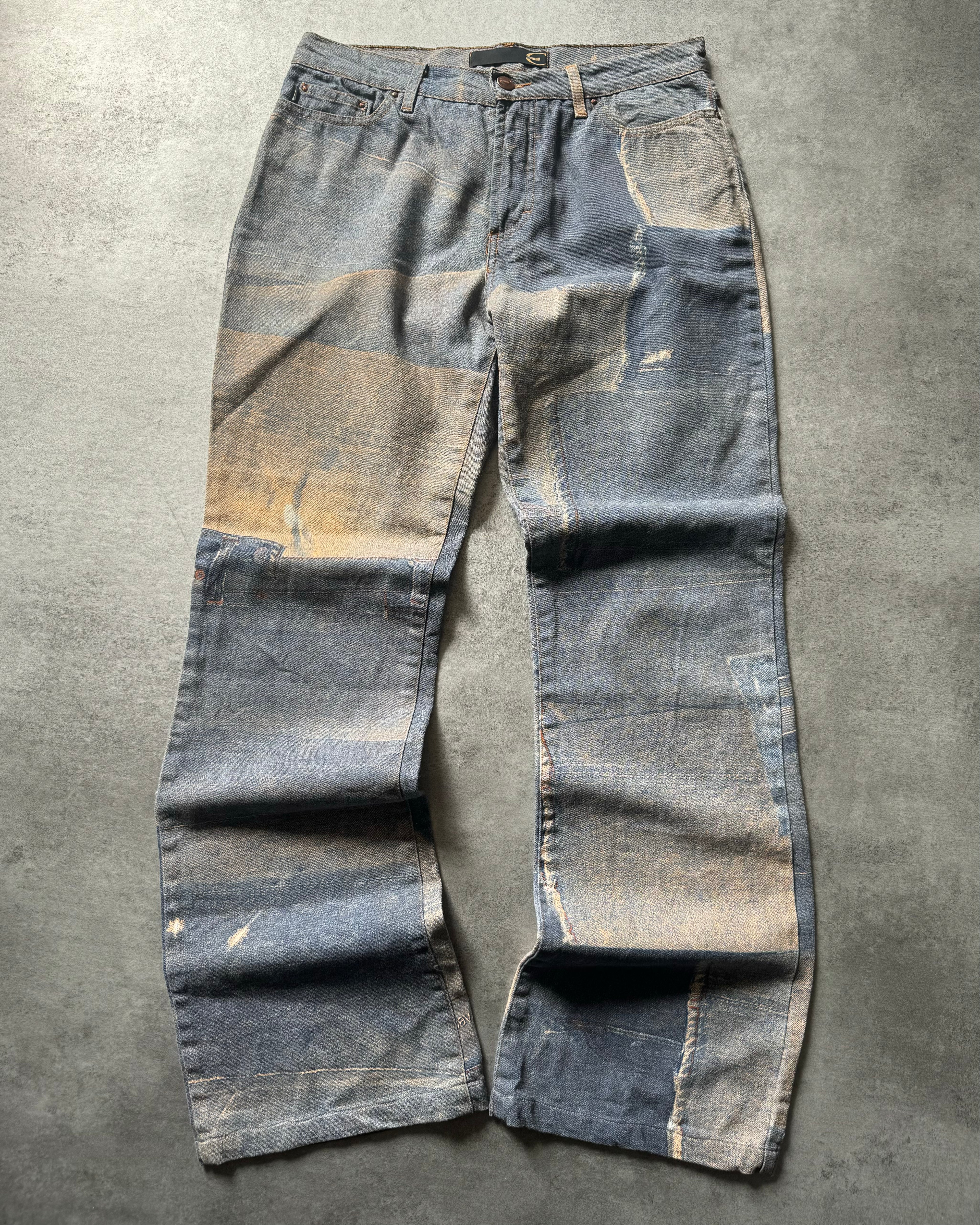 2000s Cavalli Trompe L'Oeil Denim Pockets Pants