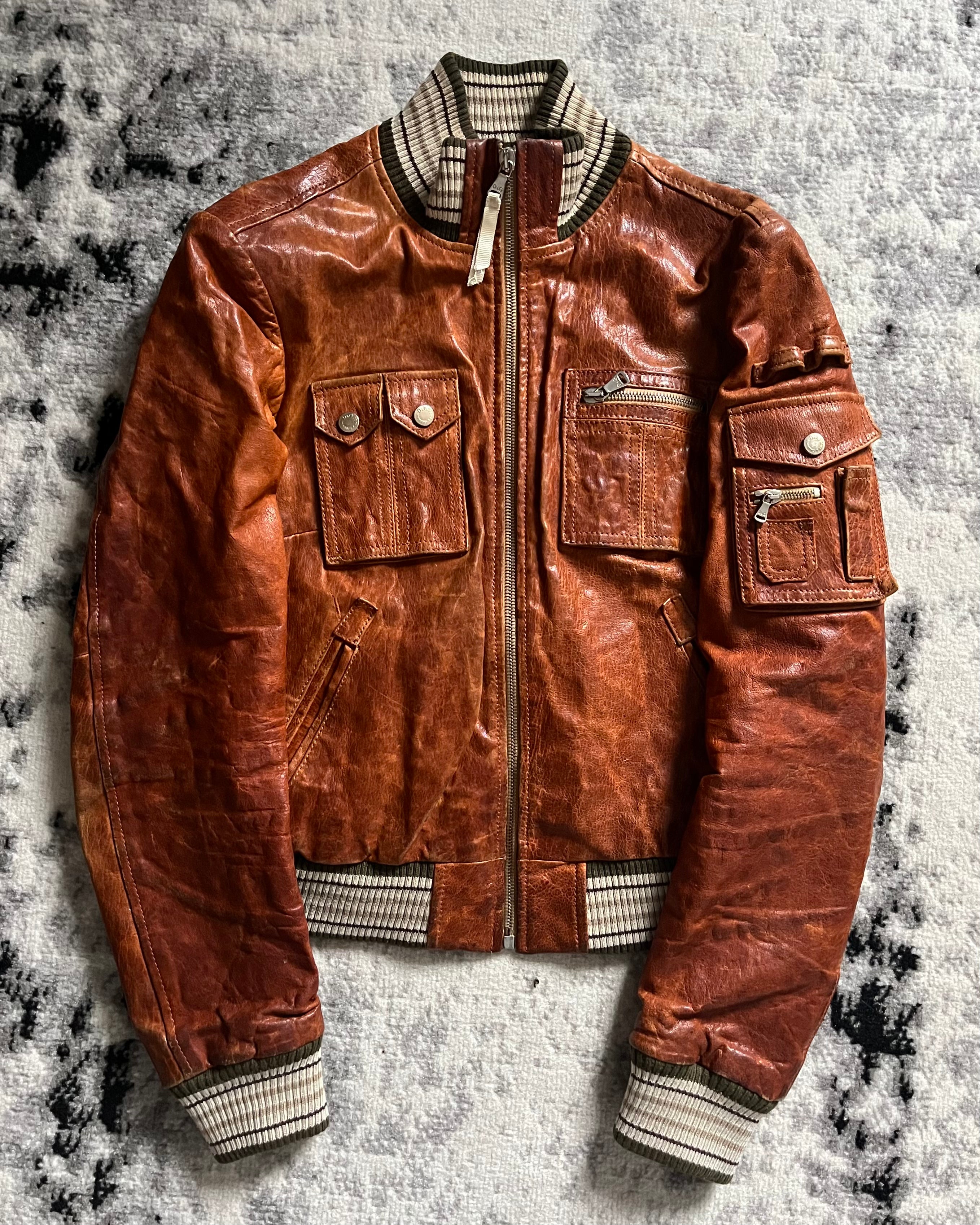 2000s Dolce & Gabbana Brown Cargo Leather Jacket
