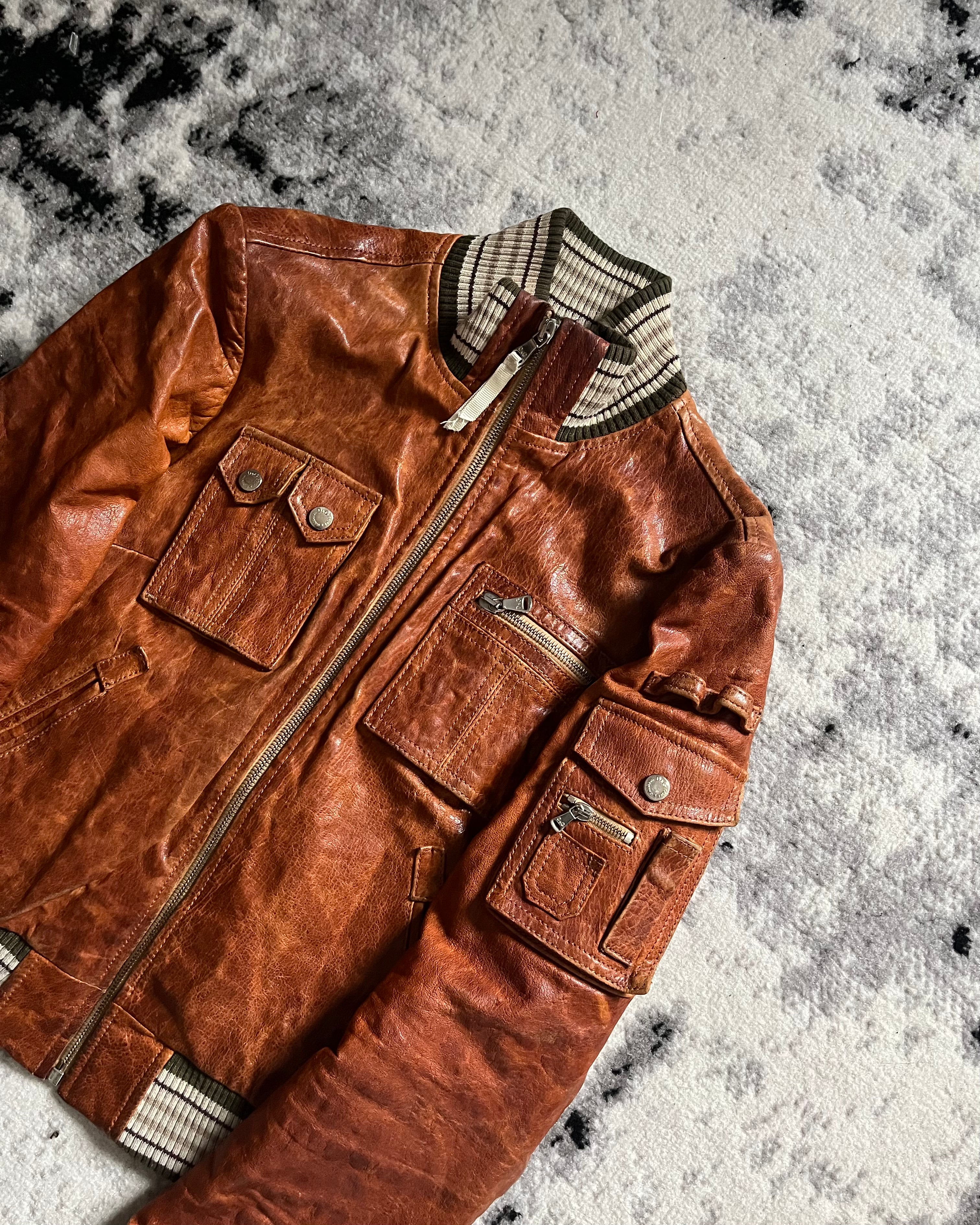 2000s Dolce & Gabbana Brown Cargo Leather Jacket