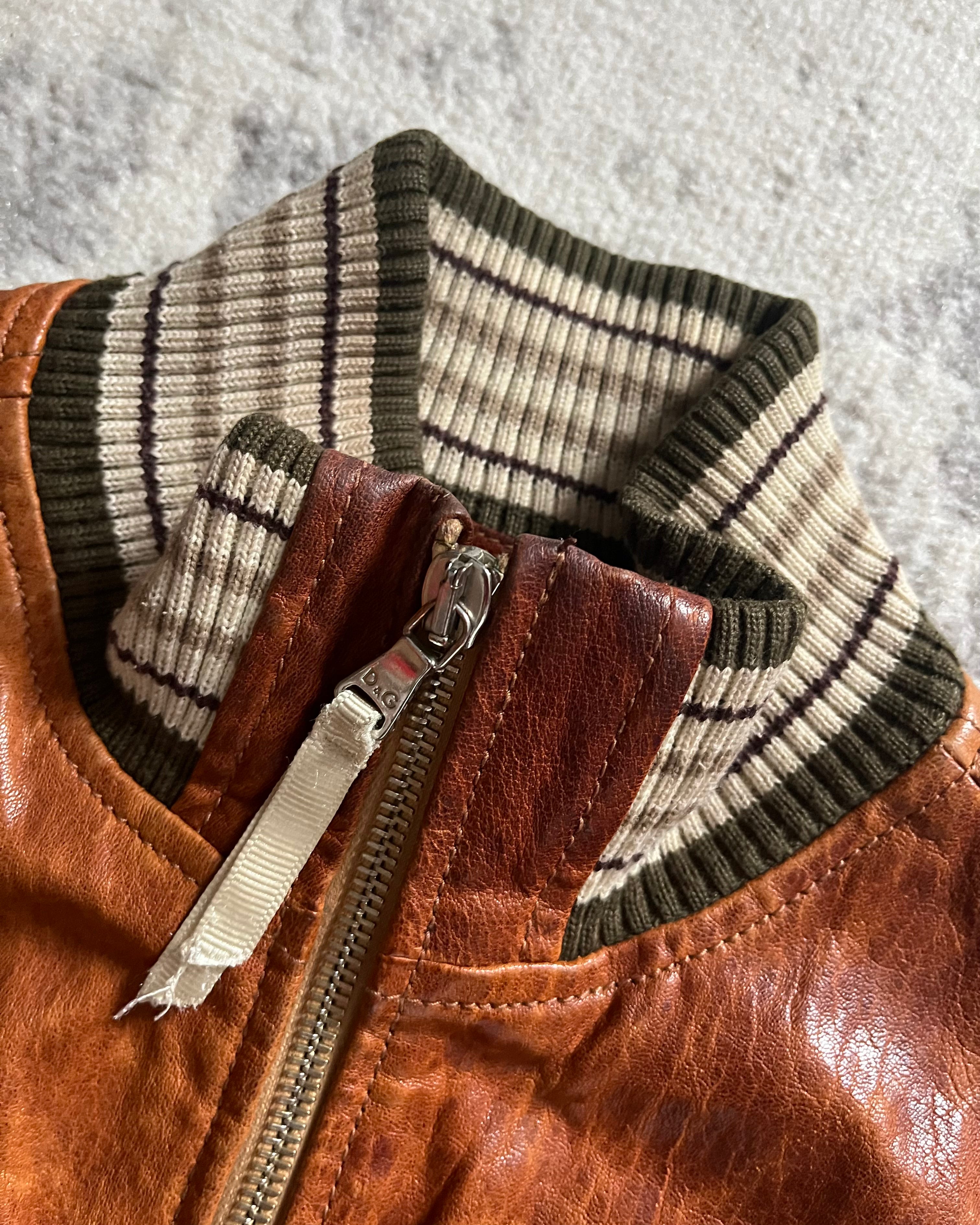 2000s Dolce & Gabbana Brown Cargo Leather Jacket