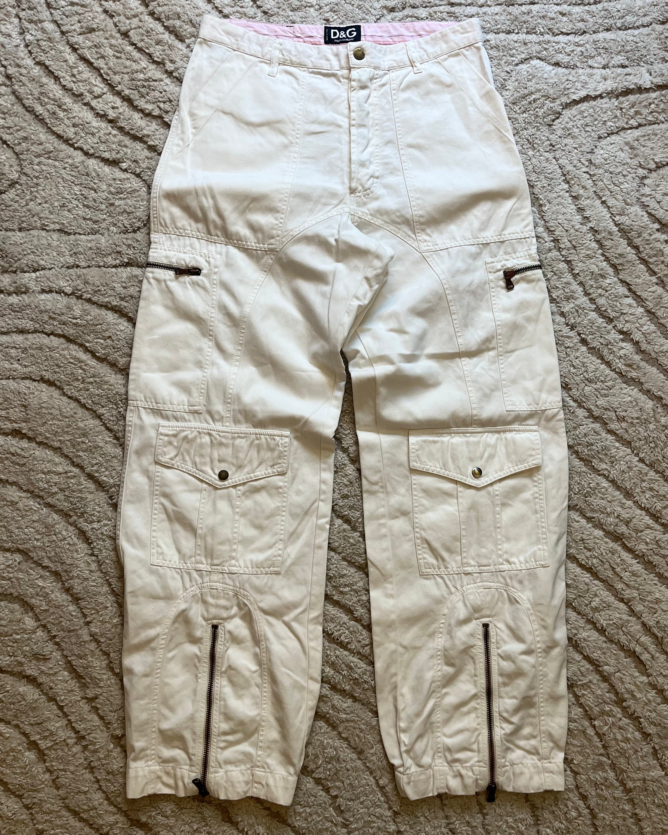 2004 Dolce & Gabbana White Symetrical Cargo Pants (L)