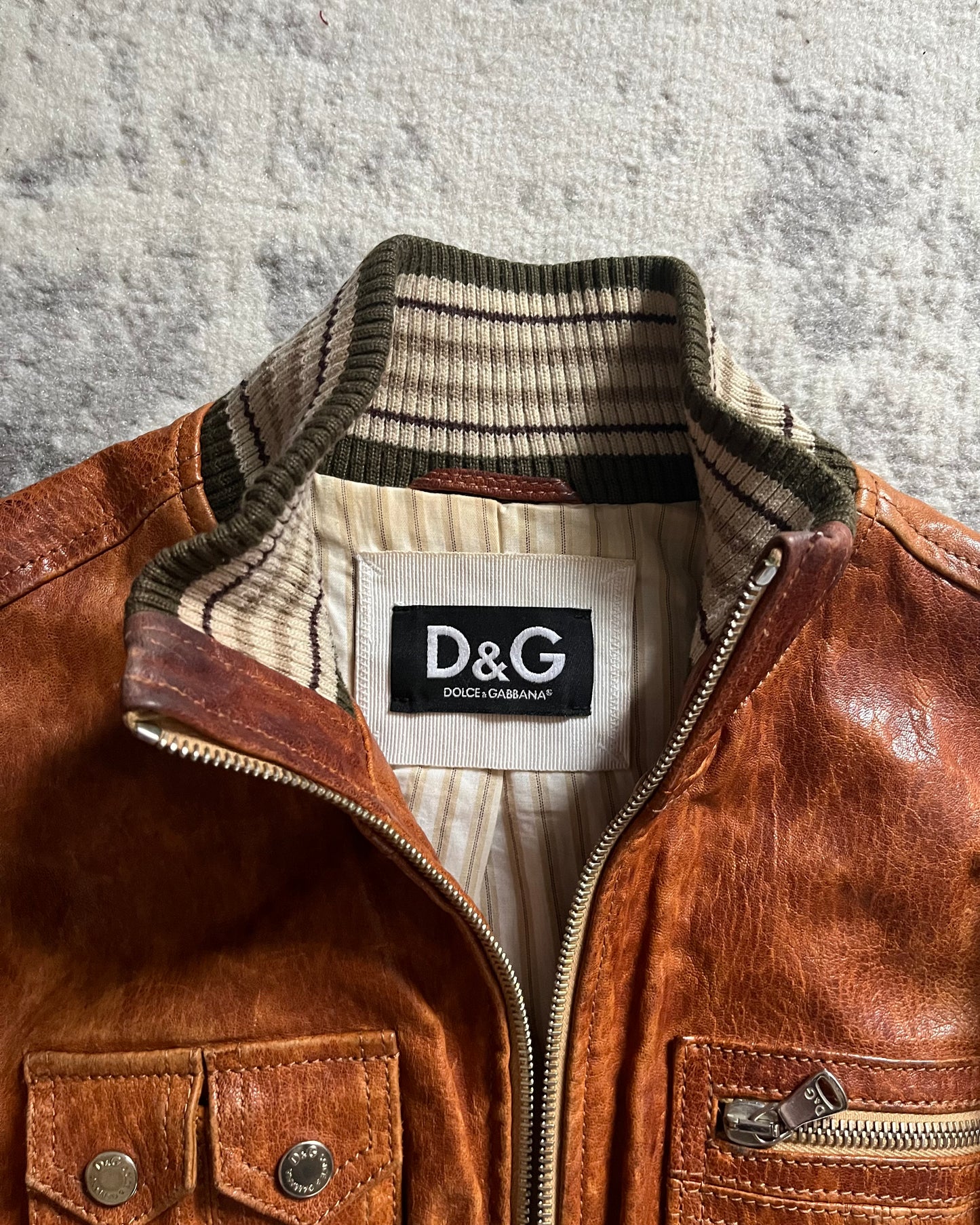 AW96 Dolce & Gabbana Brown Cargo Leather Jacket (XS/S)