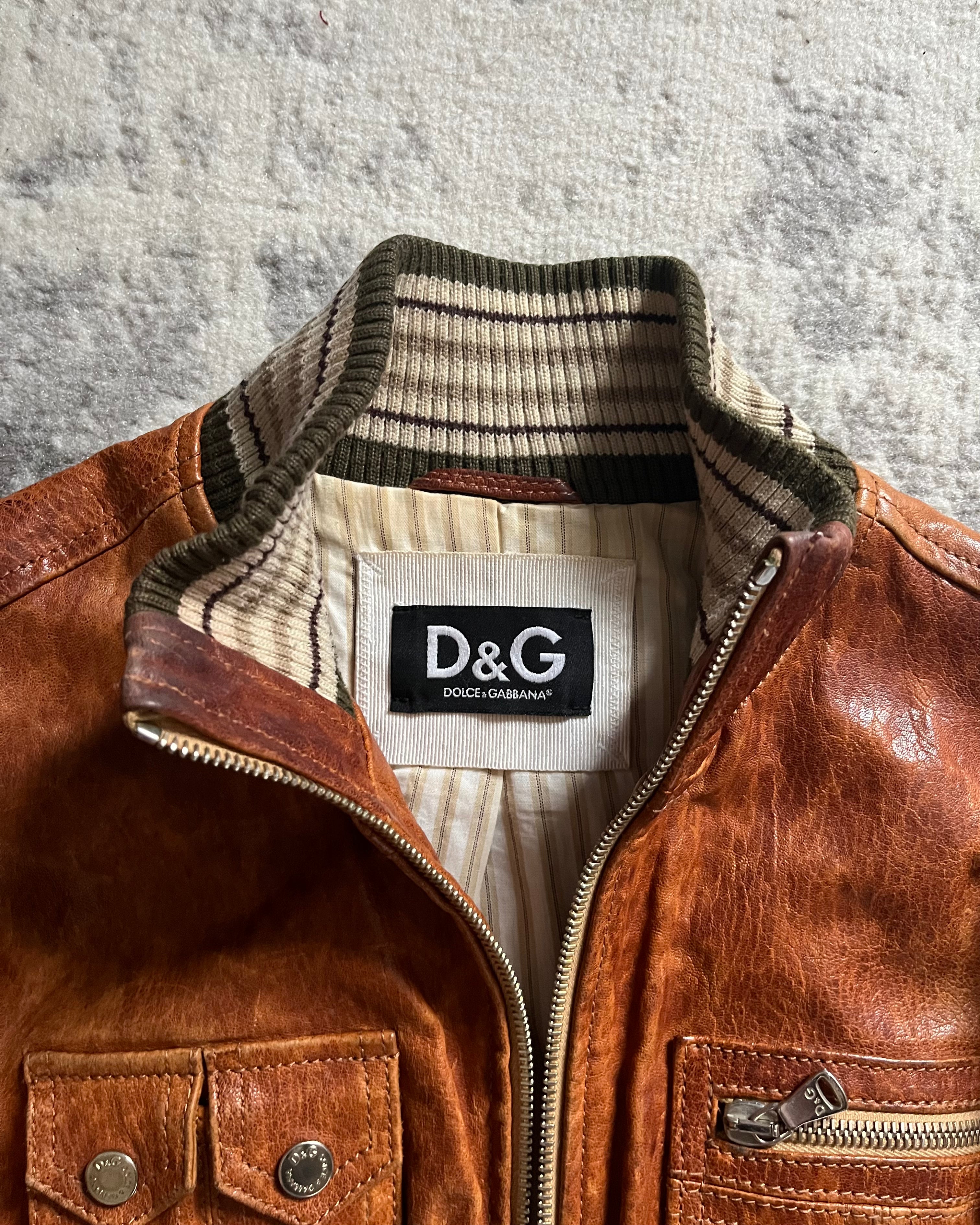 2000s Dolce & Gabbana Brown Cargo Leather Jacket