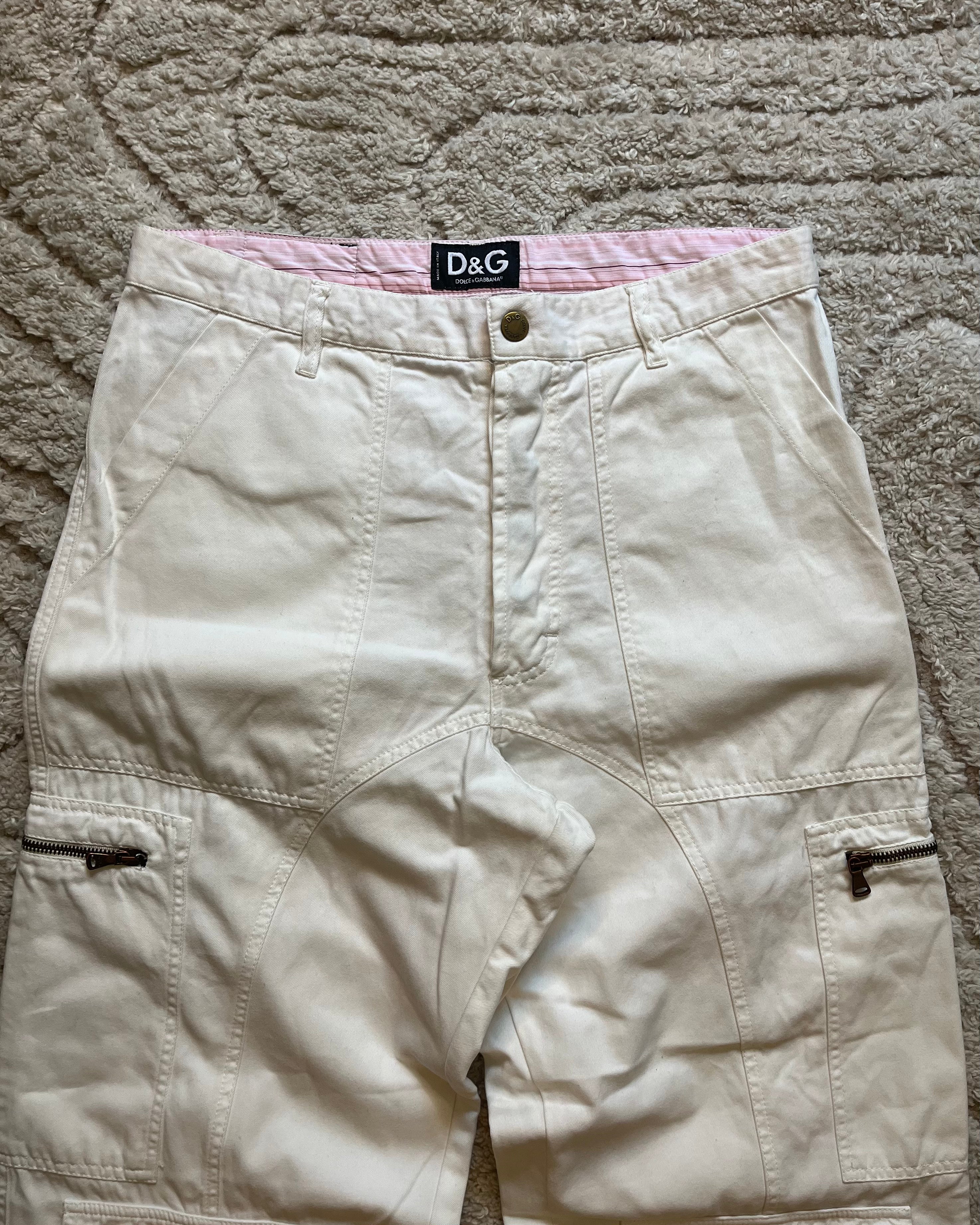 2004 Dolce & Gabbana White Symetrical Cargo Pants (L)