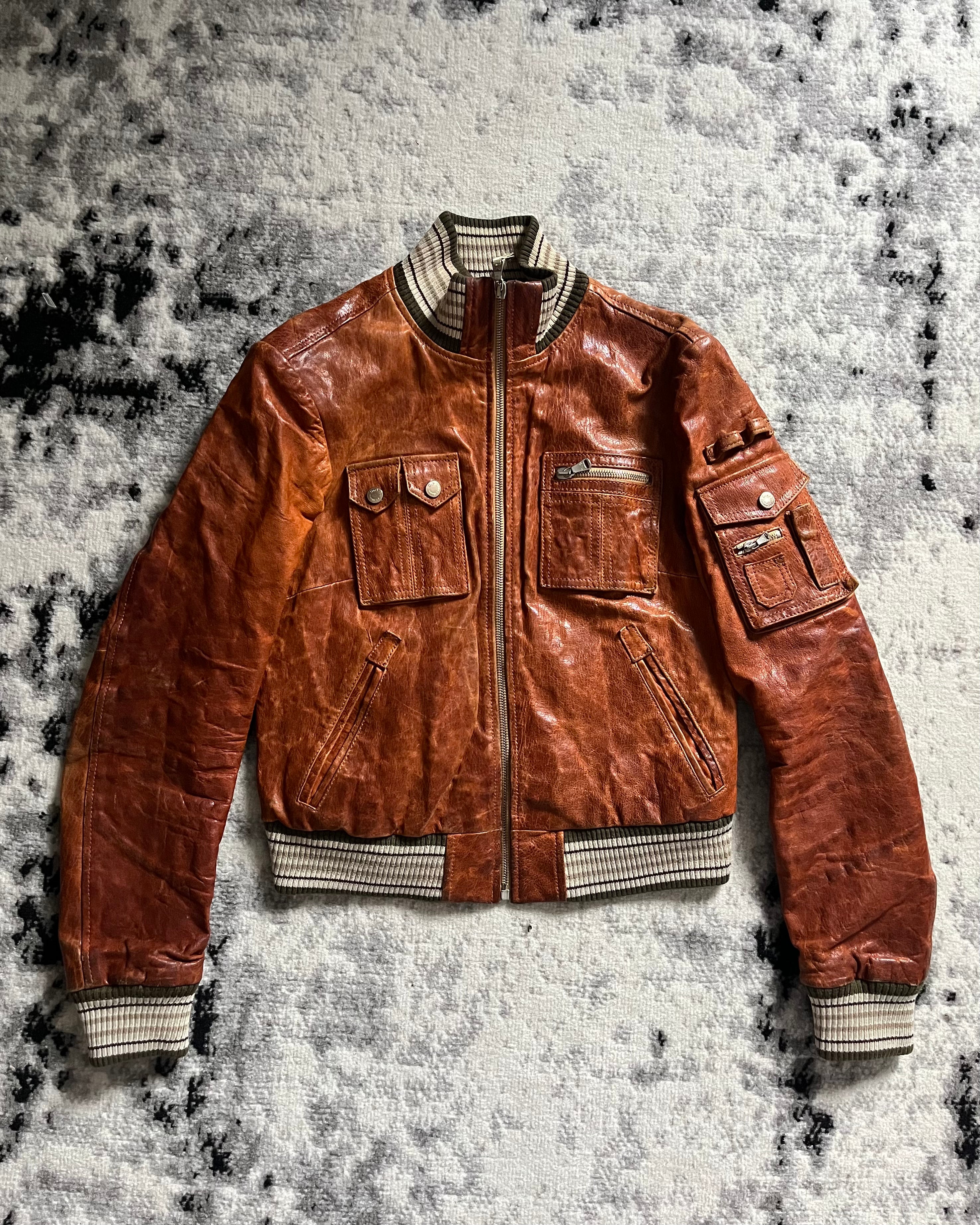 2000s Dolce & Gabbana Brown Cargo Leather Jacket