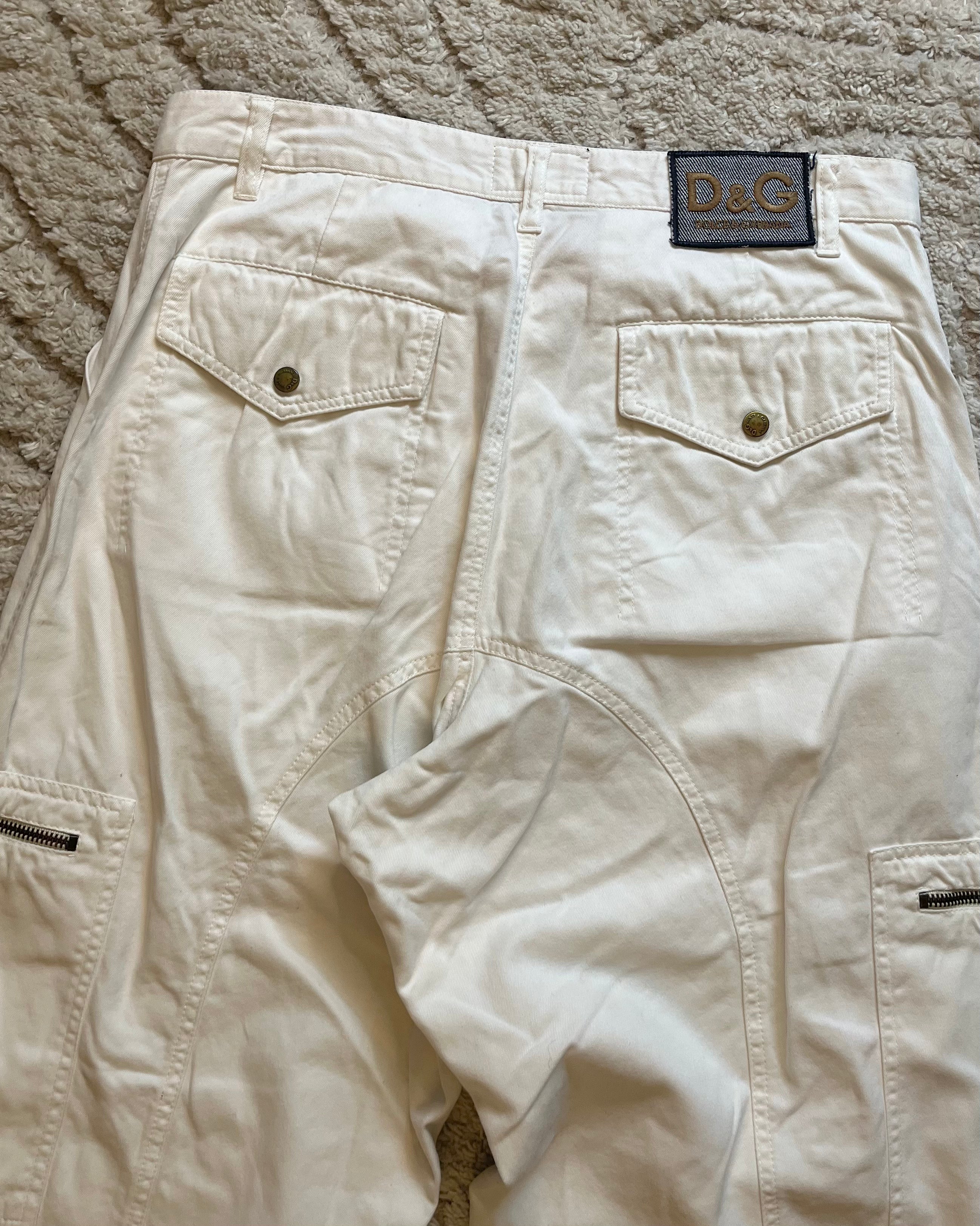 2004 Dolce & Gabbana White Symetrical Cargo Pants (L)