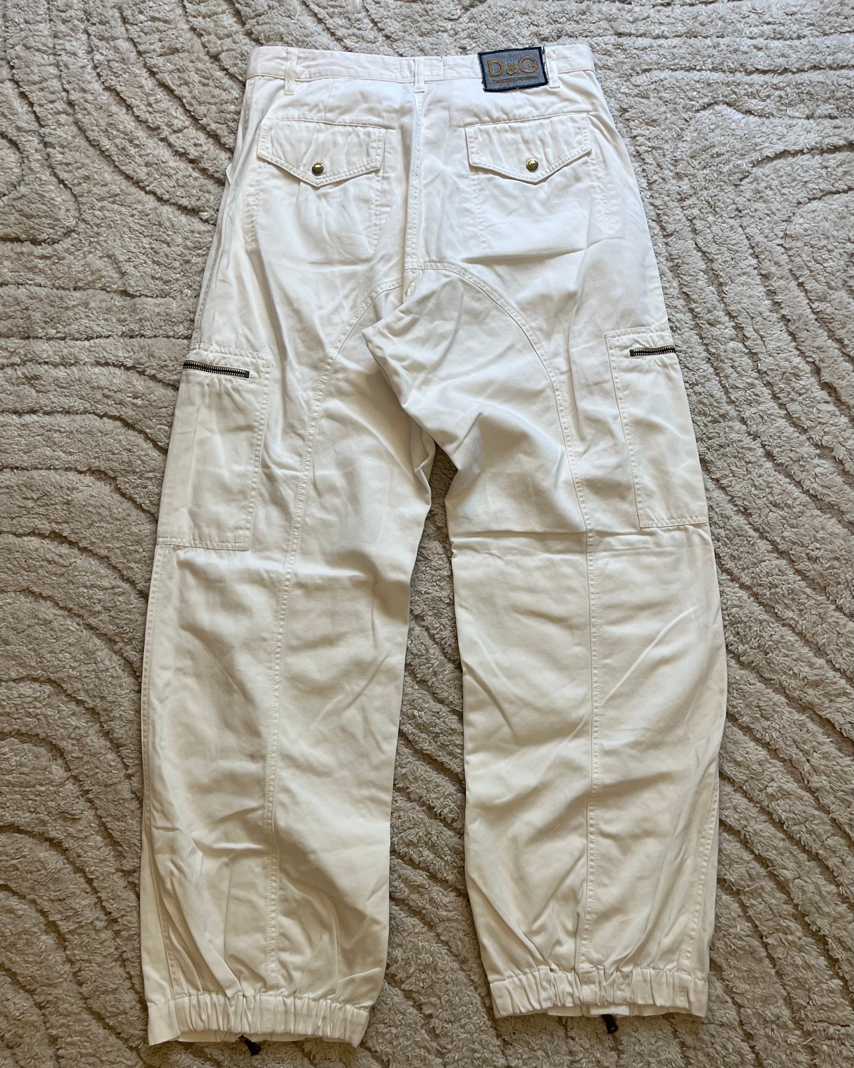 2004 Dolce & Gabbana White Symetrical Cargo Pants (L)
