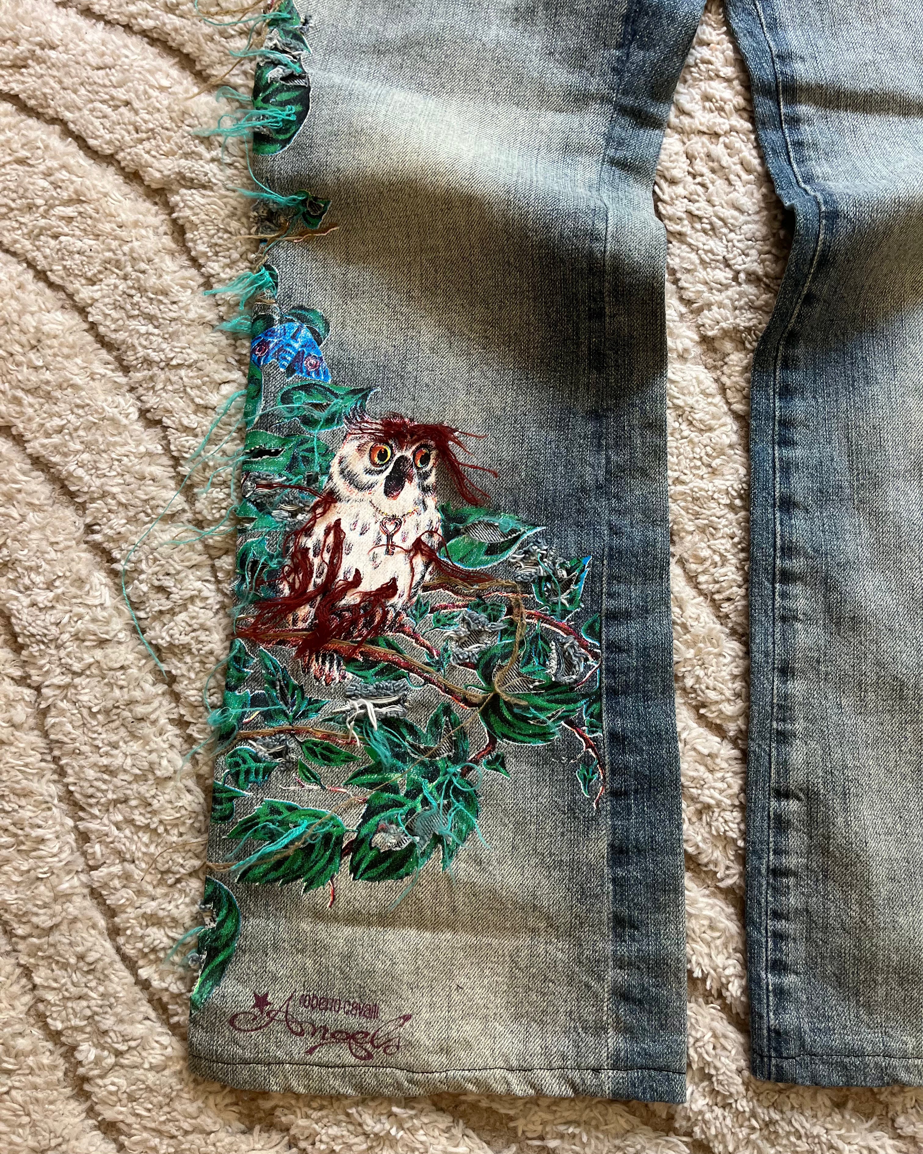 Roberto Cavalli Relief Owls Nature Embroidered (XS)