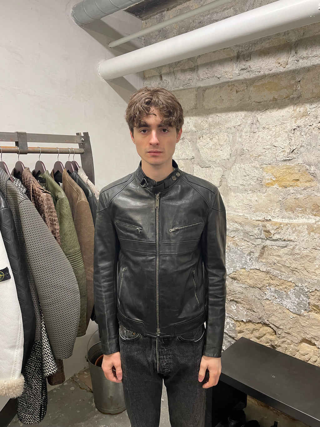 AW2004 Gucci Black Cafe Moto Biker Leather Jacket by Tom Ford  (S)