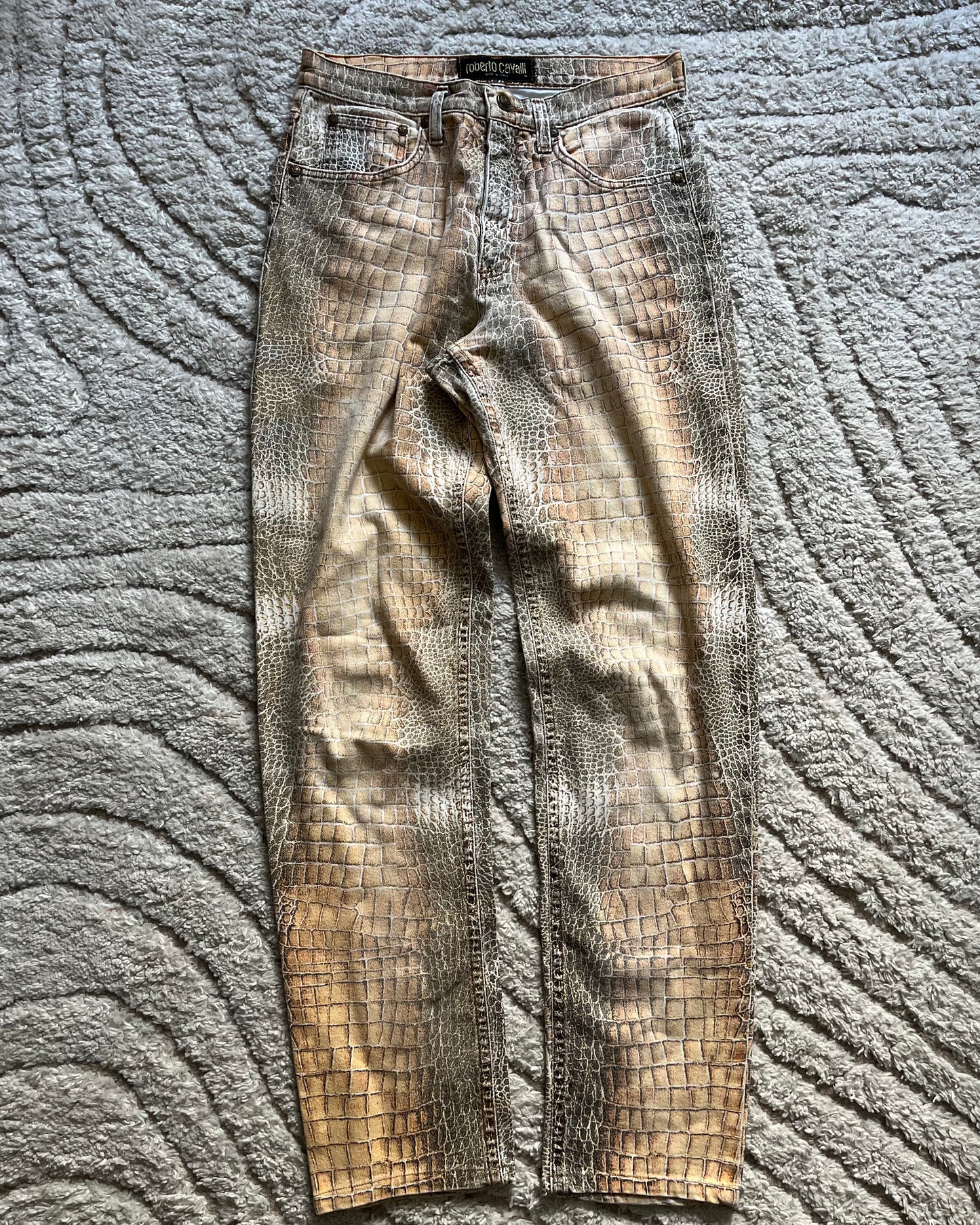 Roberto Cavalli Cotton Beige Crocodile Effect (S)