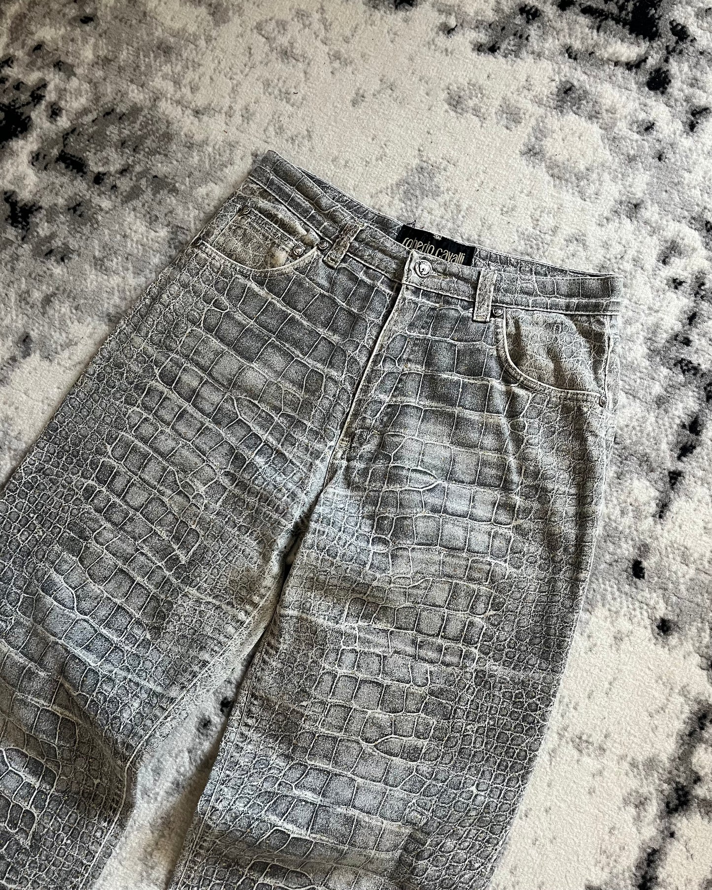 AW99 Roberto Cavalli Crocodile Skin Effect Grey Pants (S)