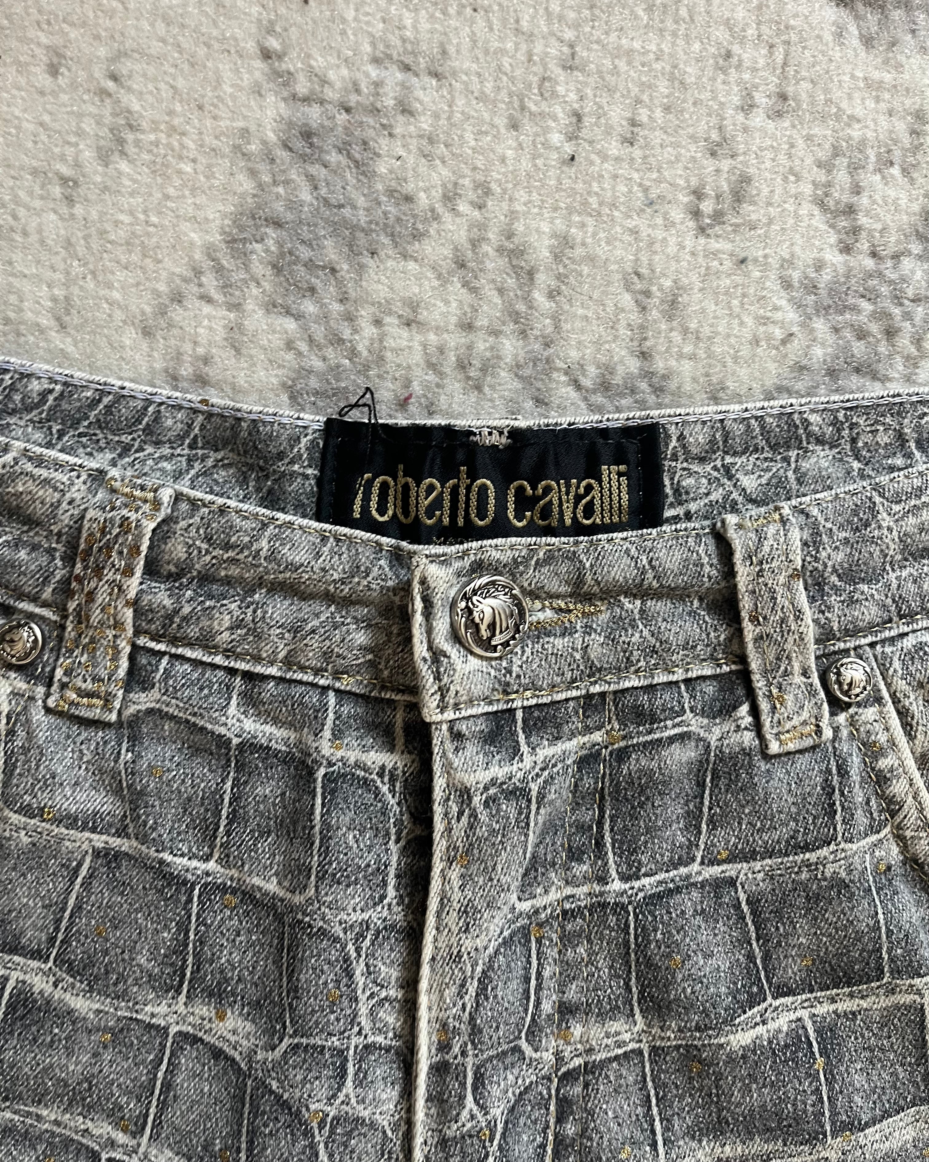 AW99 Roberto Cavalli クロコダイルスキンエフェクトグレーパンツ(S)