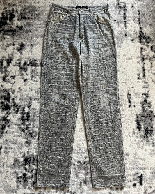 AW1999 Roberto Cavalli Crocodile Skin Effect Grey Pants (S)