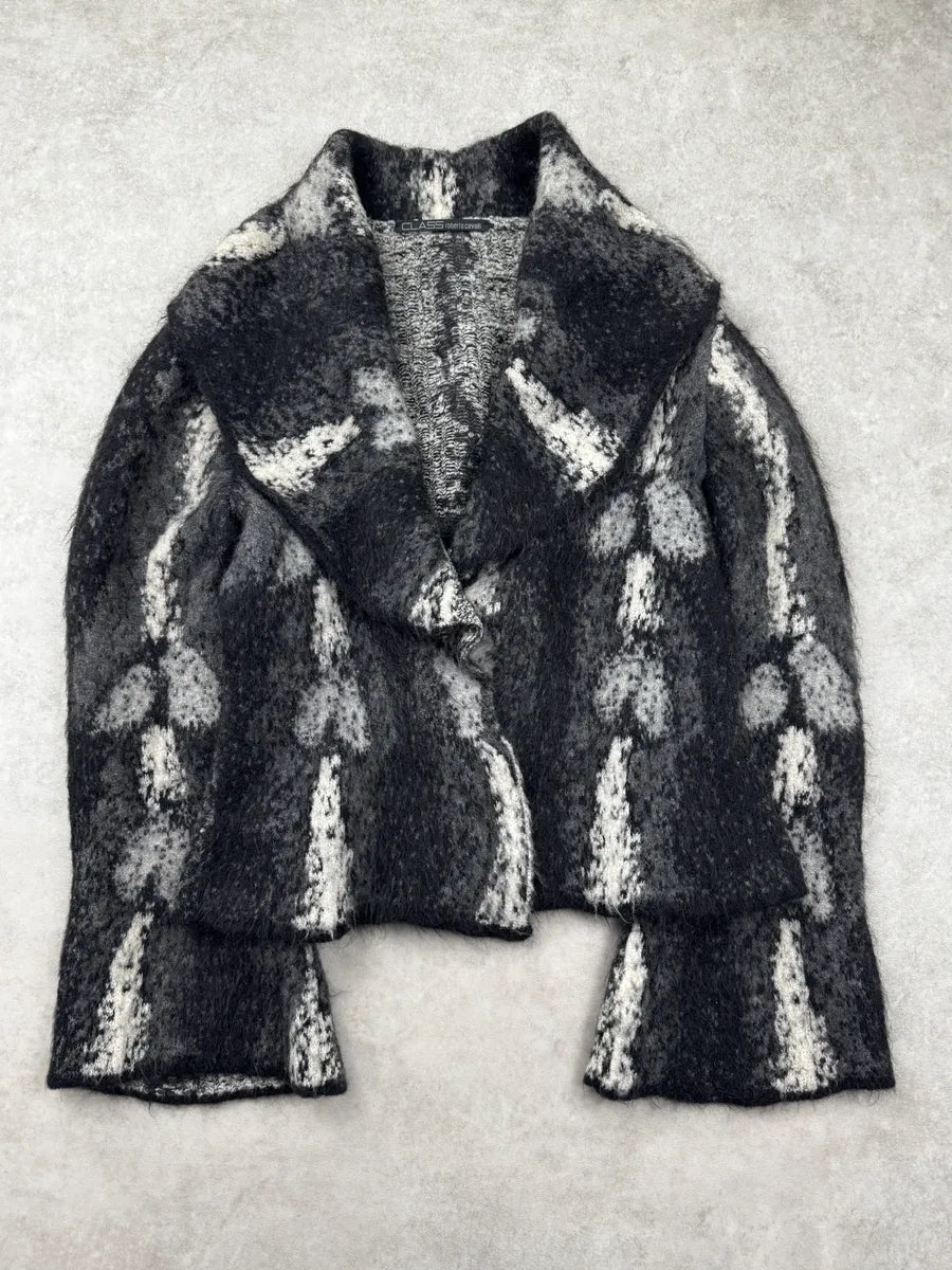 2000s Roberto Cavalli Black & White Wool Cardigan Jacket ZbGvSub 0
