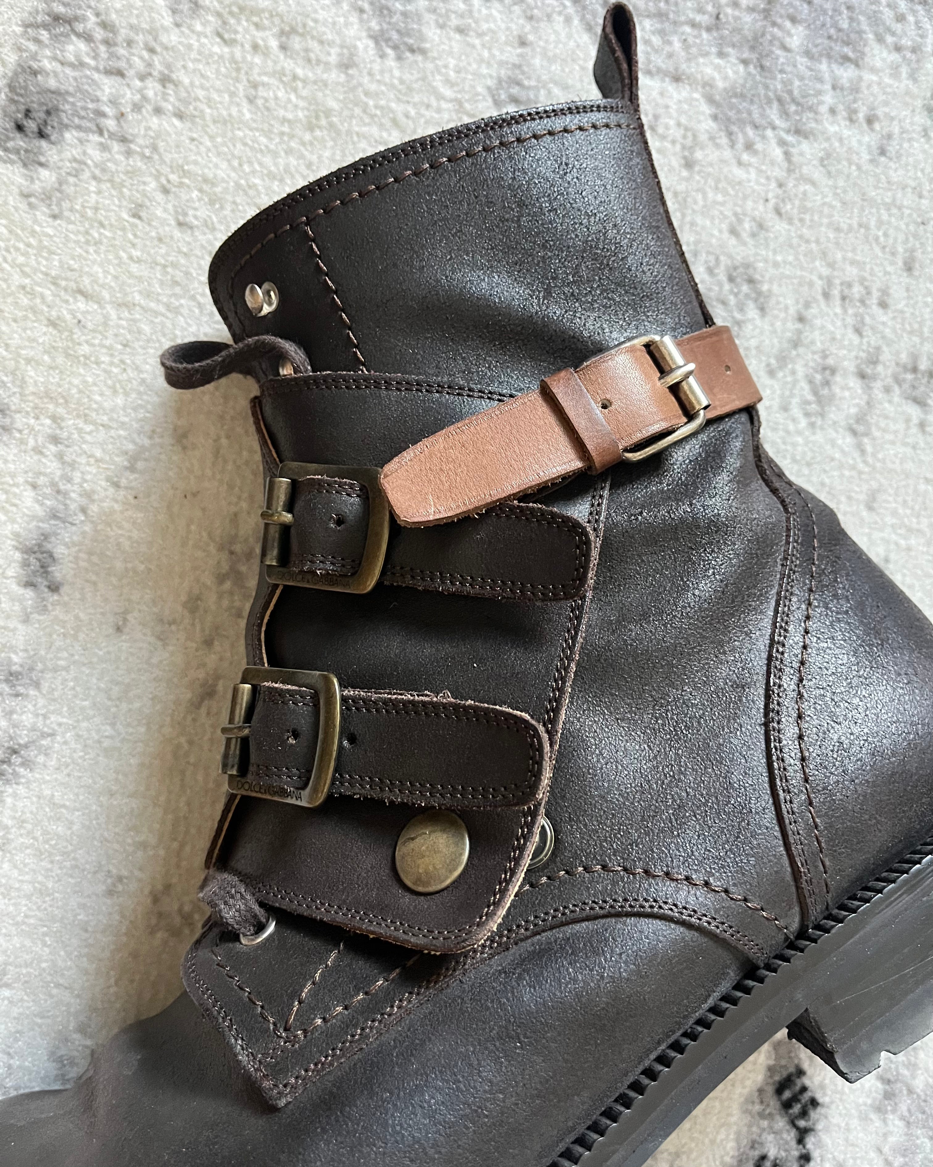 AW12 Dolce & Gabbana Crosta Oleata Brown Leather Boots (46eu/12us)