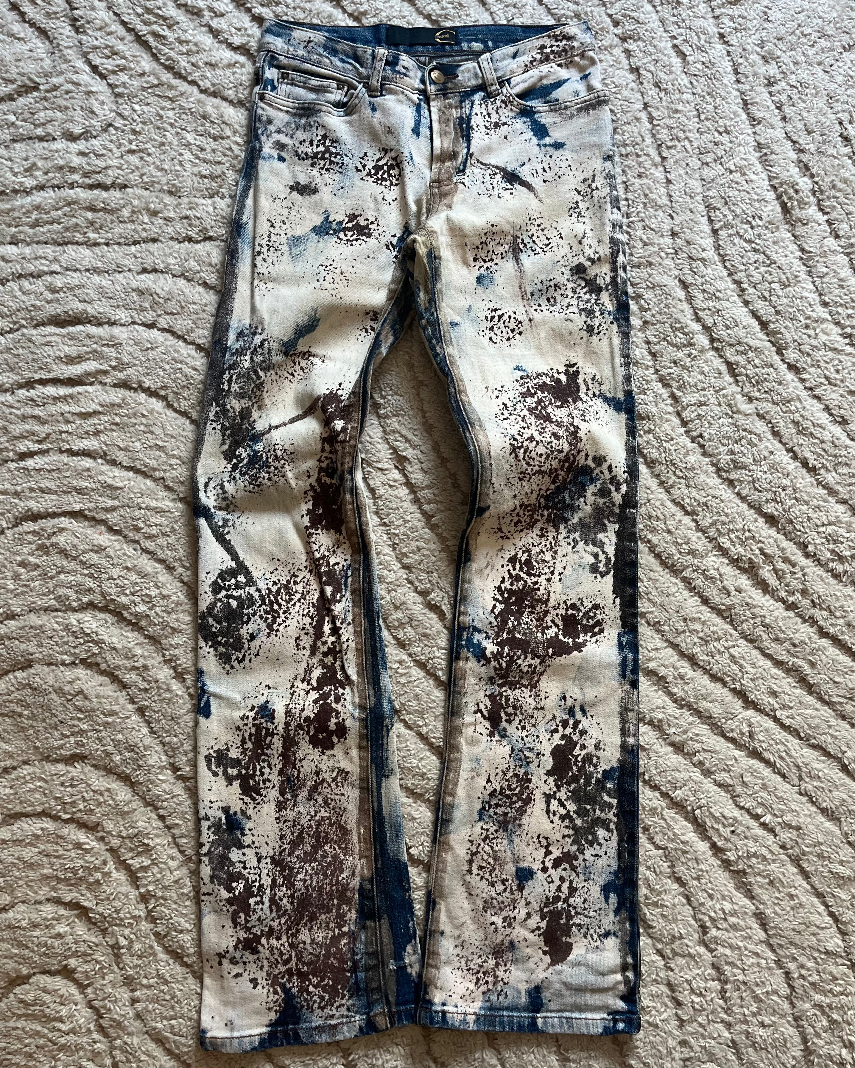 00s Cavalli ホワイトワールド ラスト侵食パンツ (XS) 