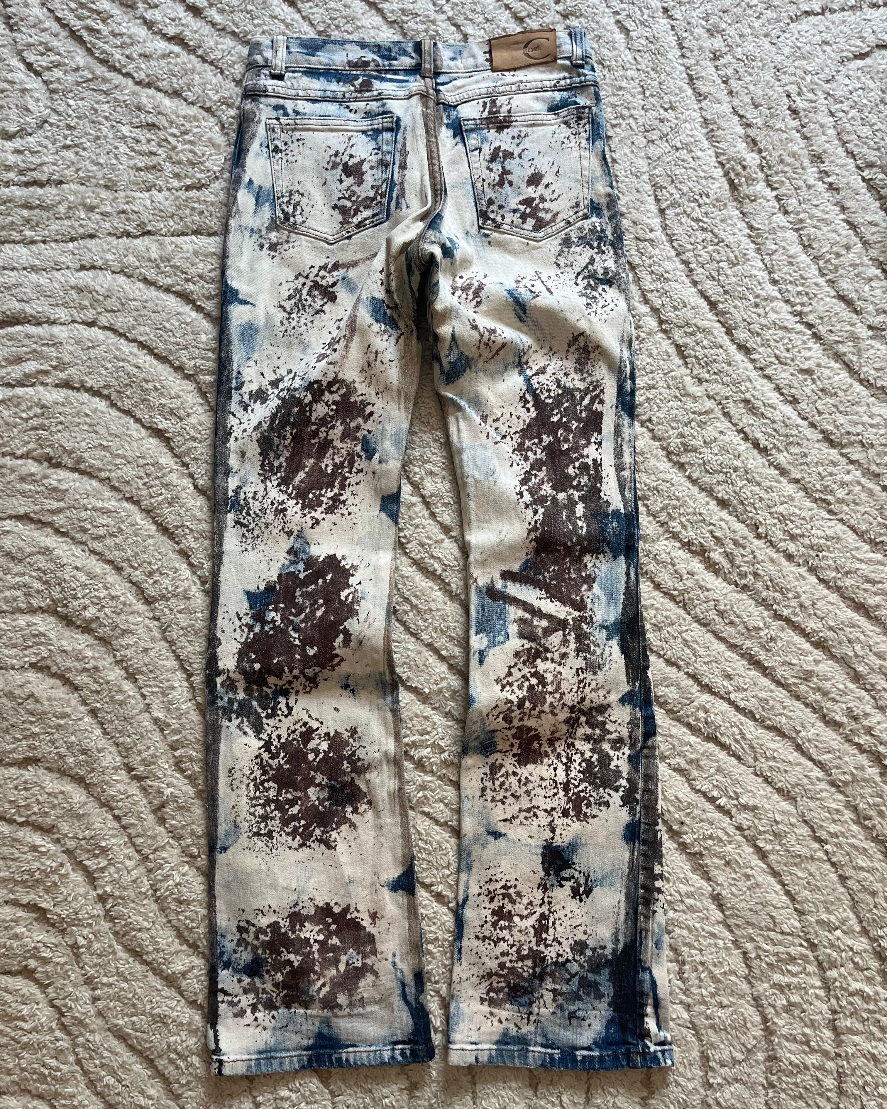 00s Cavalli ホワイトワールド ラスト侵食パンツ (XS) 