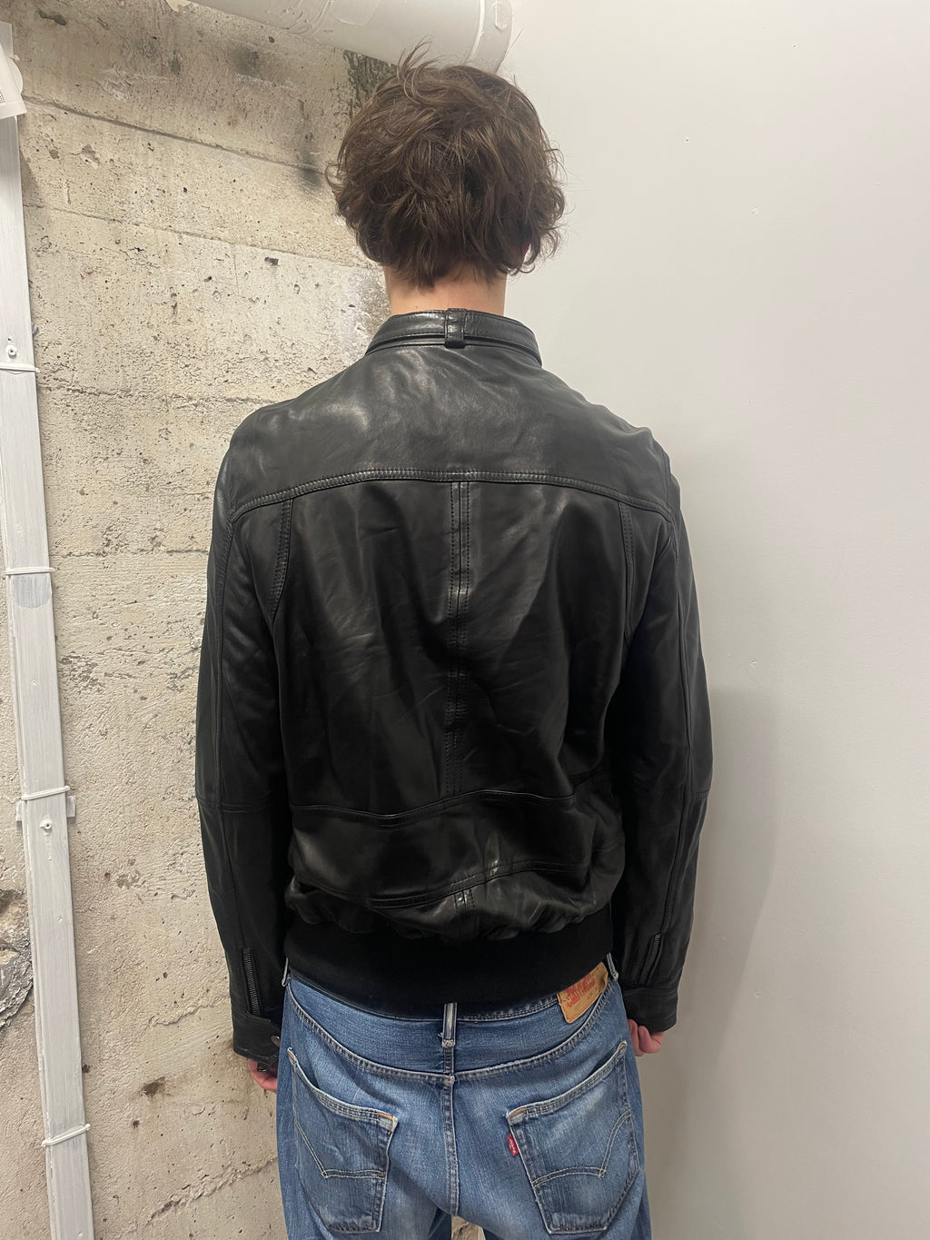 AW2005 dolce gabbana black leather jacket (L)