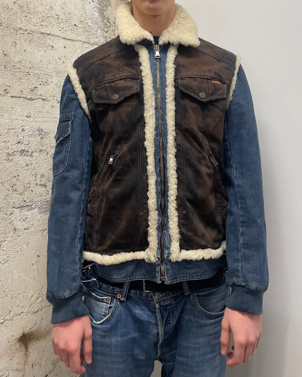 AW2005 Dolce & Gabbana Shearling Denim Leather Jacket (M/L)
