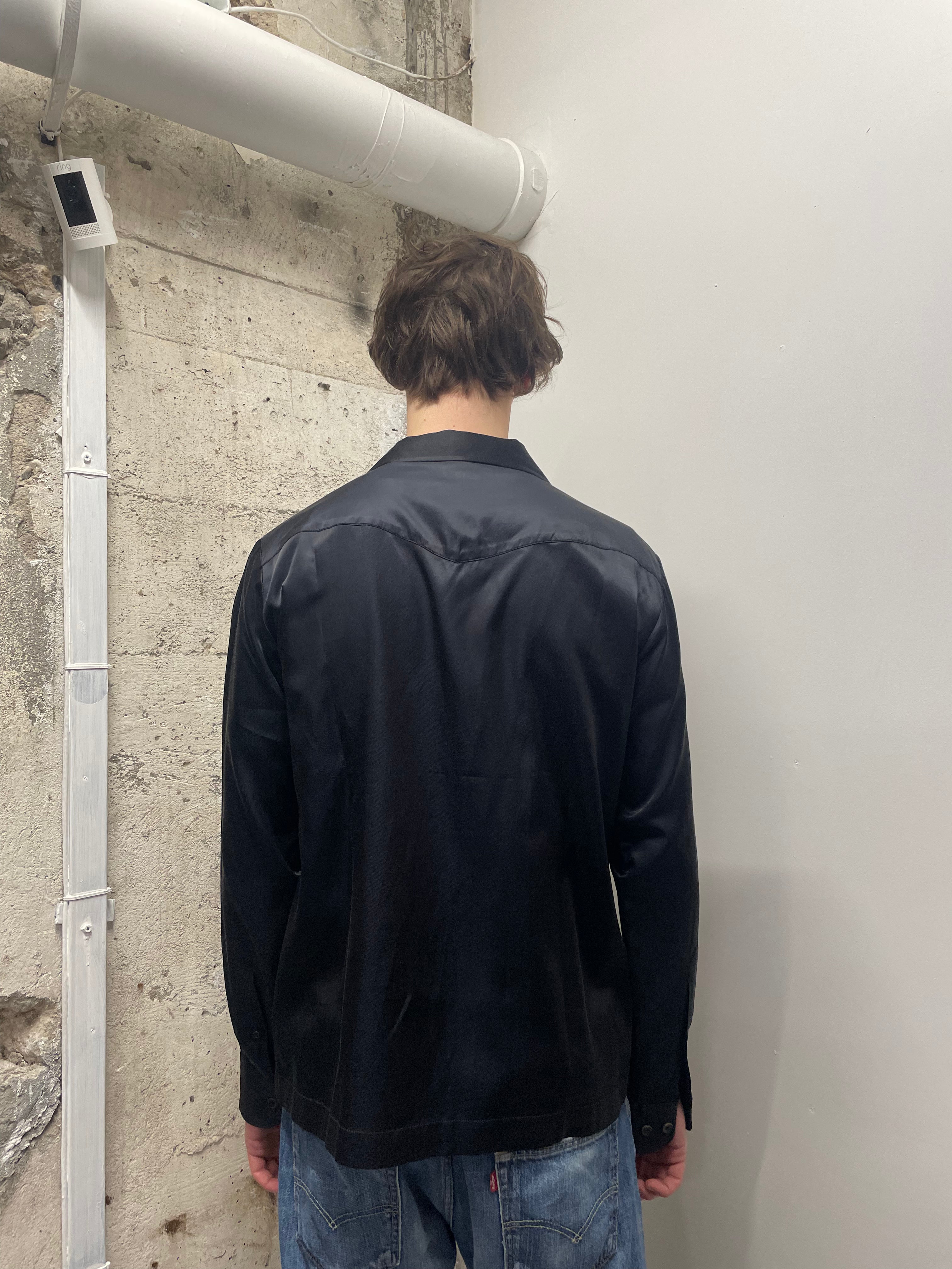 AW2016 Dries Van Noten Embroidered Peacock Feathers Black Satin Shirt (M/L)