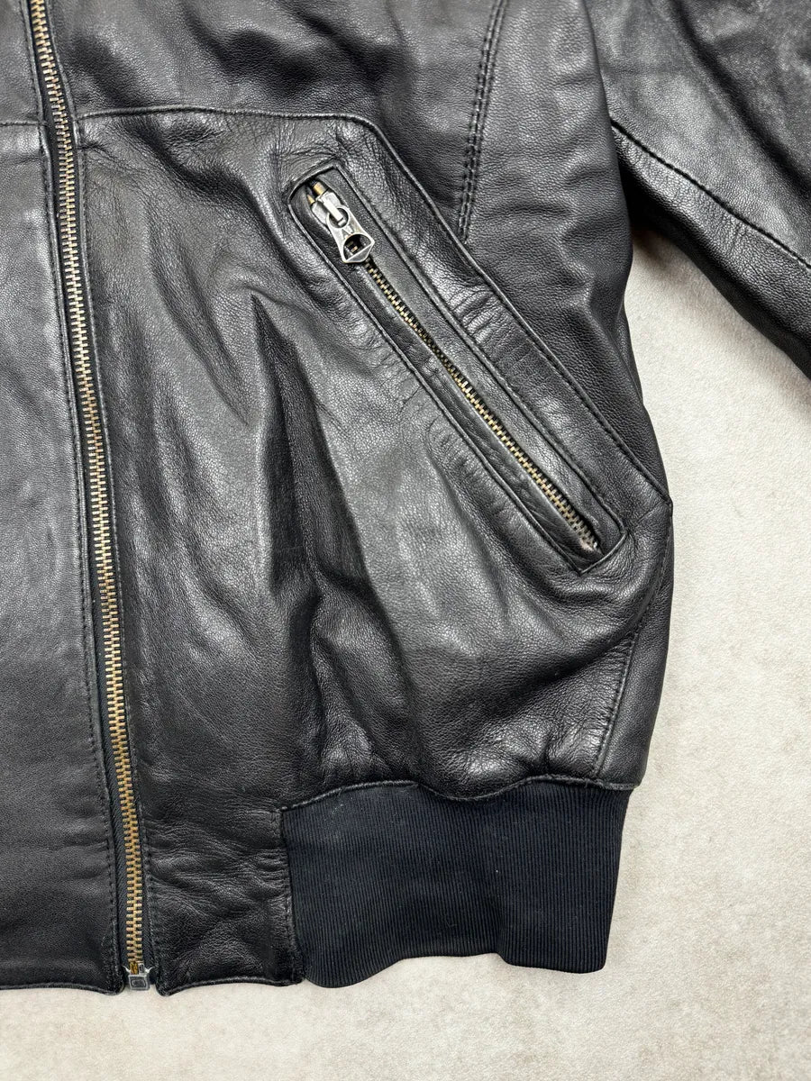 2000s Armani Black Leather Hooded Jacket XrdtCrb 8