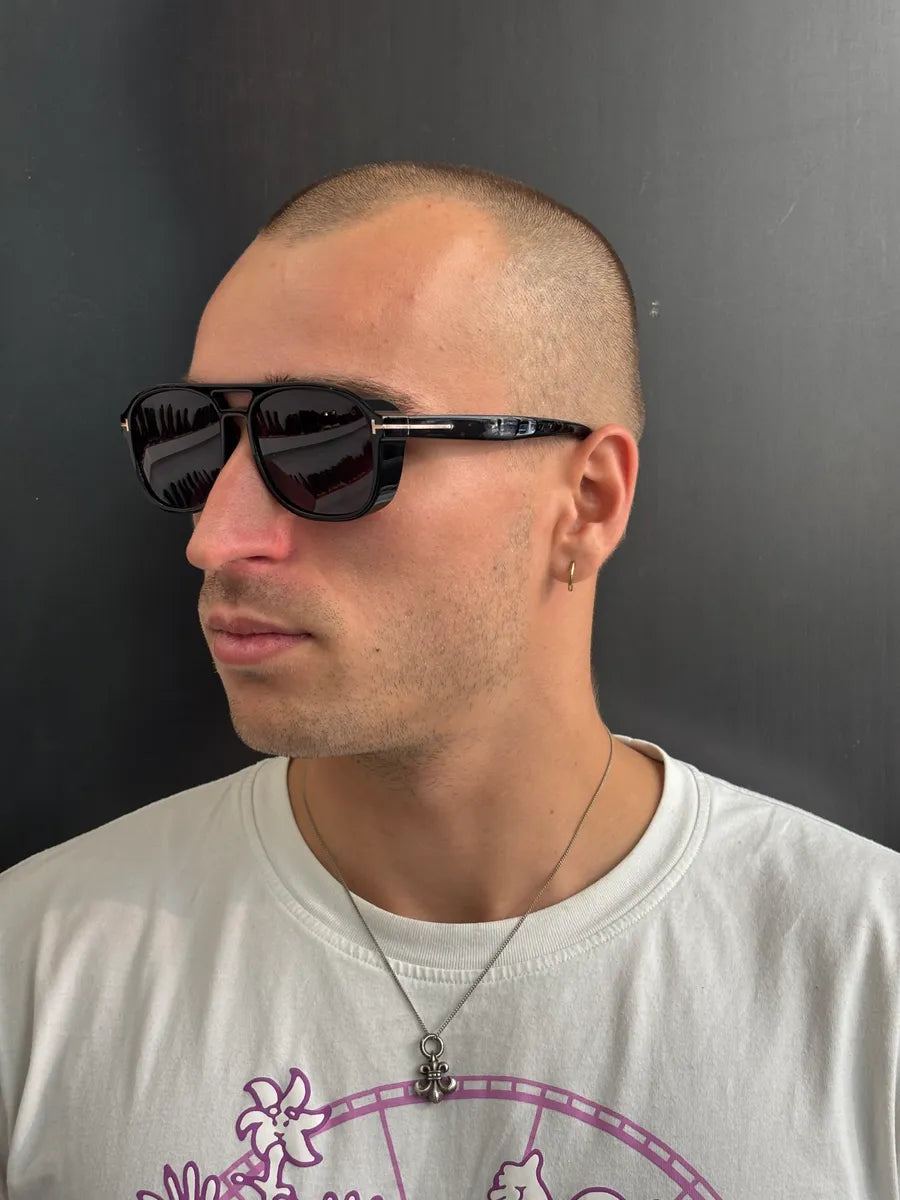 Tom Ford Black Acetate T-Bar Aviator Sunglasses BndryXFa 2