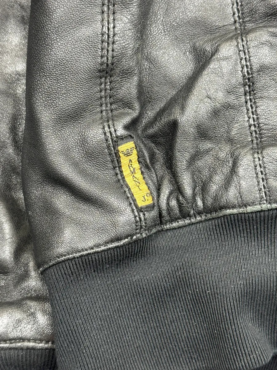 2000s Armani Black Leather Hooded Jacket XrdtCrb 10