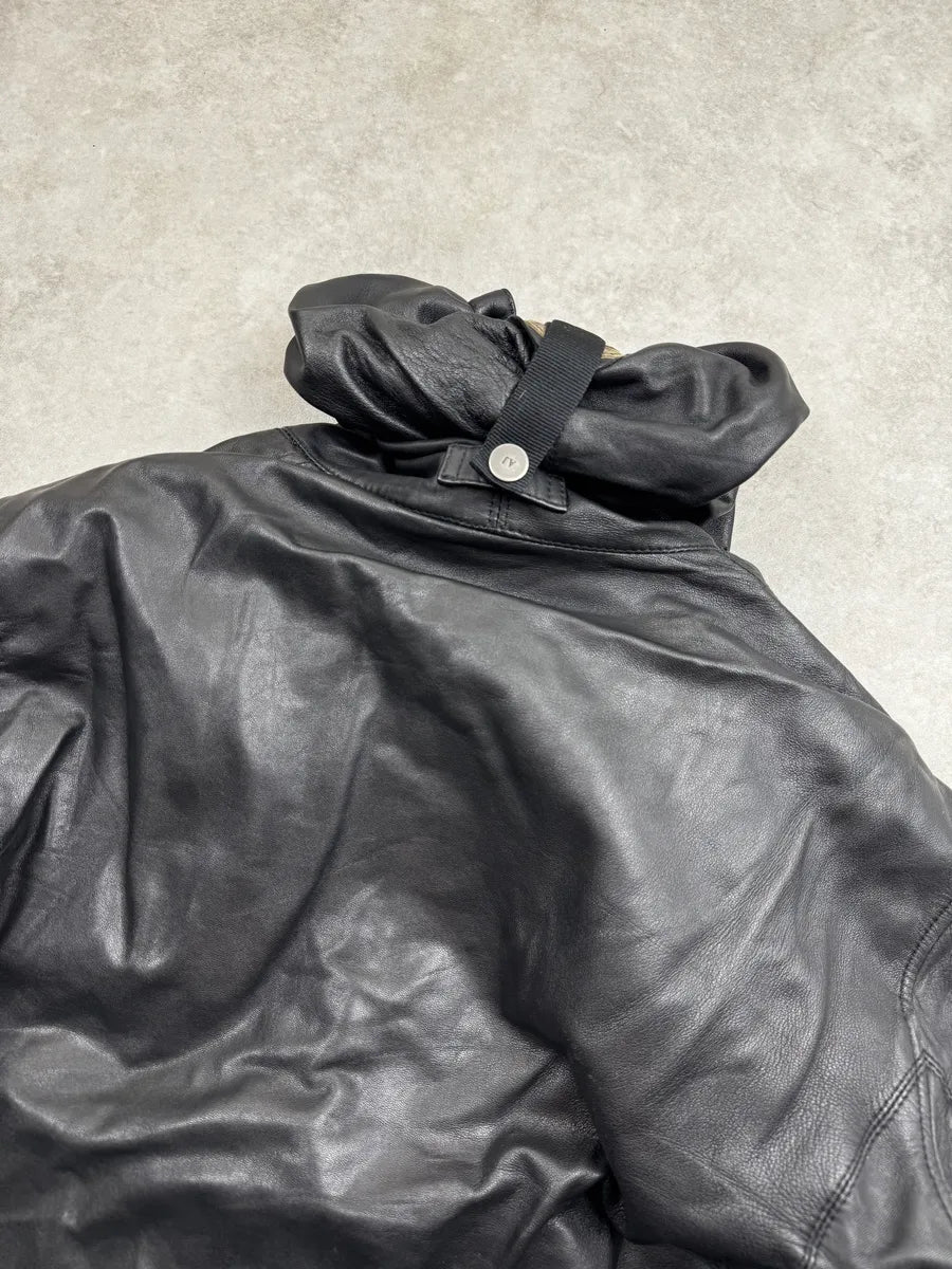 2000s Armani Black Leather Hooded Jacket XrdtCrb 6