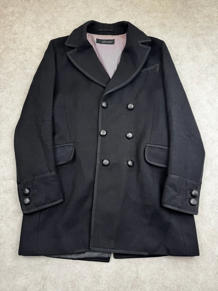 AW2006 Dsquared2 Black Wool Long Double-Breasted Coat NGQjdyb 0