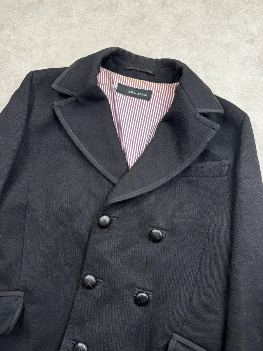 AW2006 Dsquared2 Black Wool Long Double-Breasted Coat NGQjdyb 4