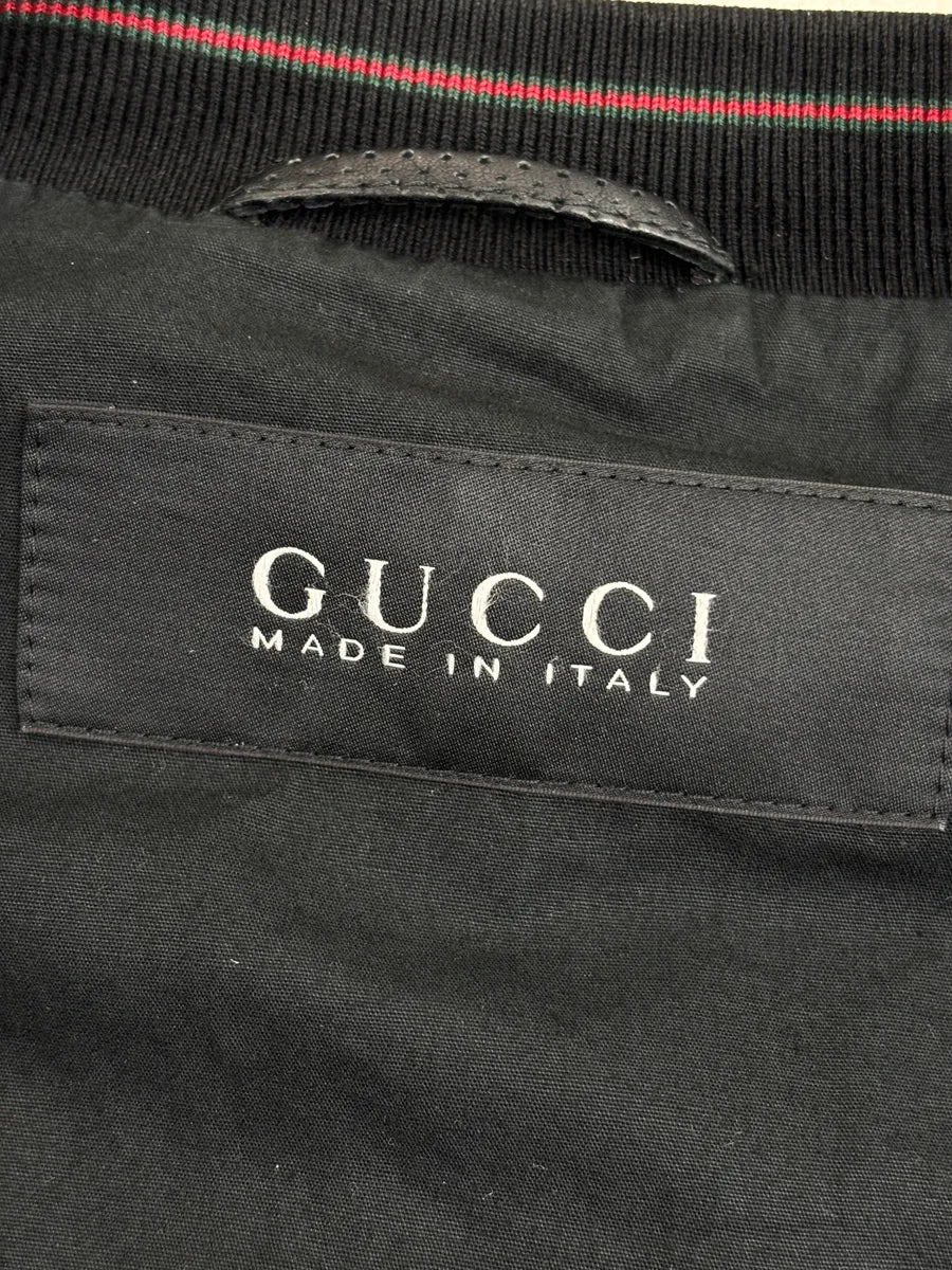 2000s Gucci Black Leather Perforated Bomber Jacket YfhNnvpi 9