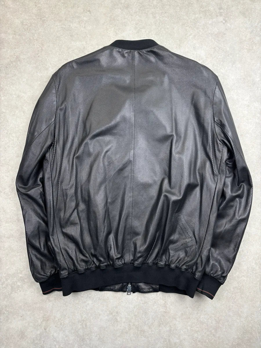2000s Gucci Black Leather Perforated Bomber Jacket YfhNnvpi 4