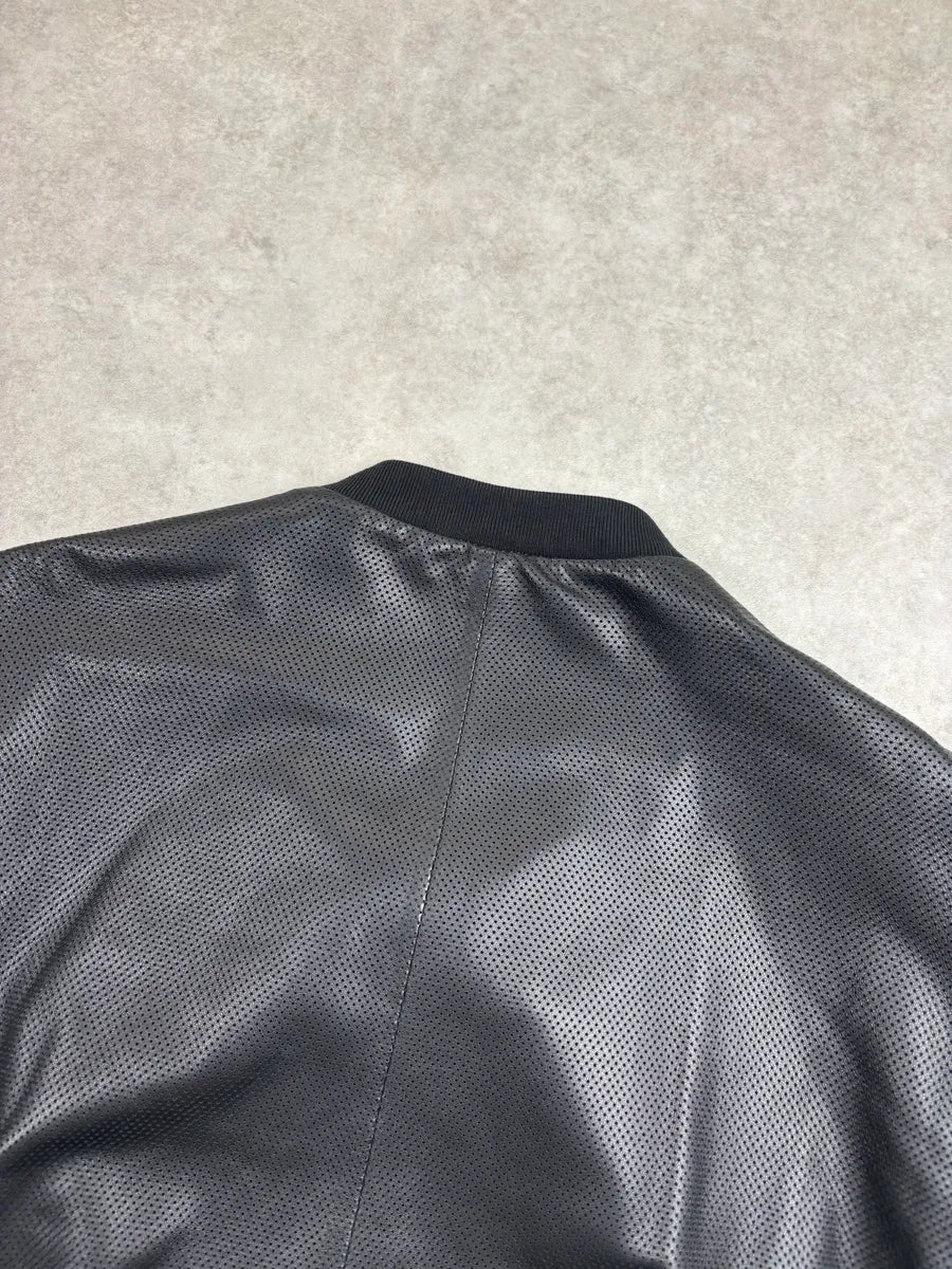 2000s Gucci Black Leather Perforated Bomber Jacket YfhNnvpi 6