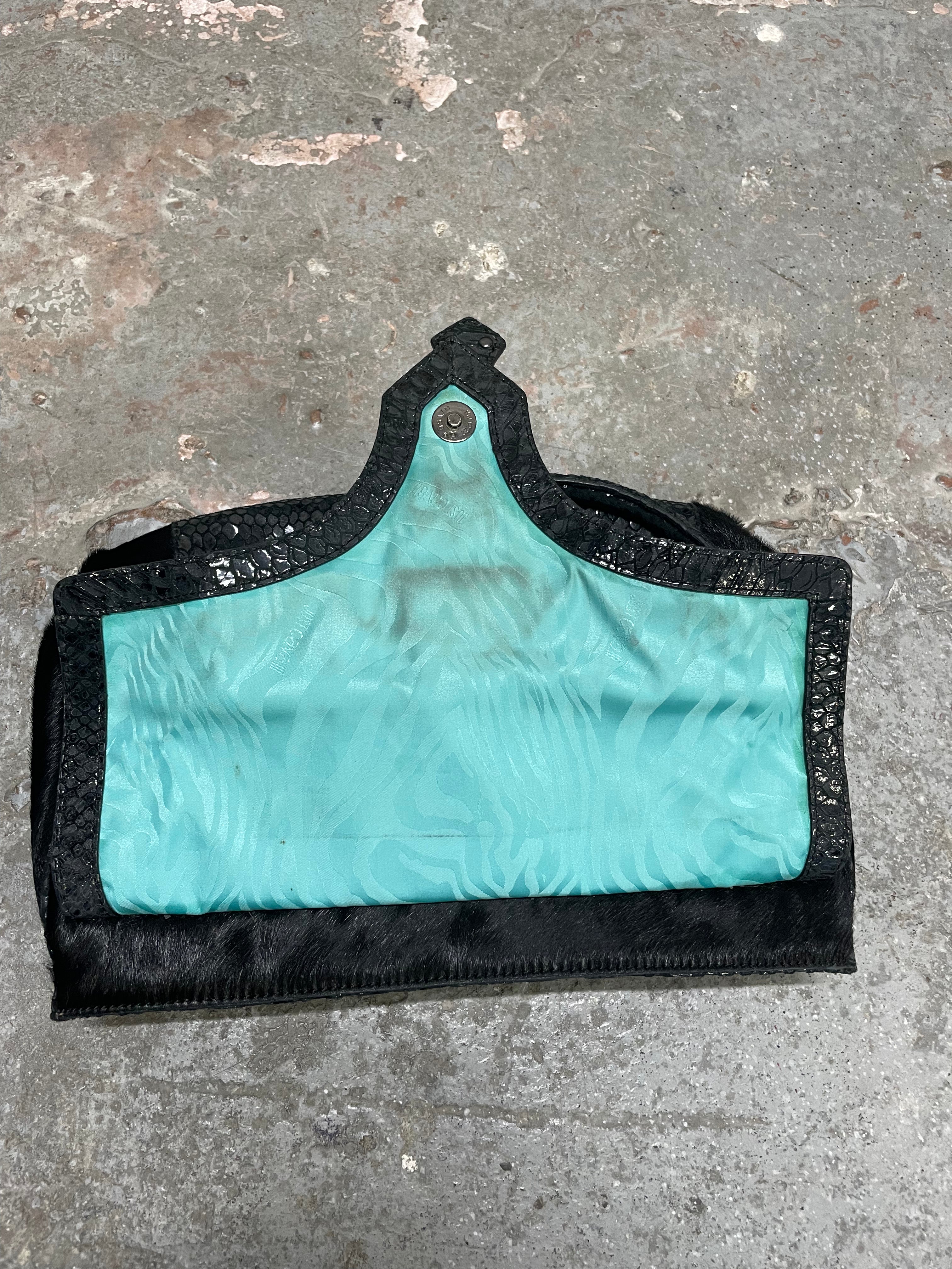 2000s Cavalli Pony Hair & Black Leather Python Effect Bag (OS)