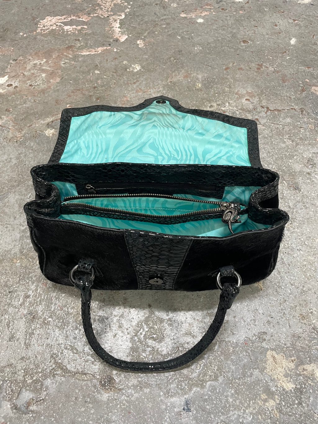 2000s Cavalli Pony Hair & Black Leather Python Effect Bag (OS)