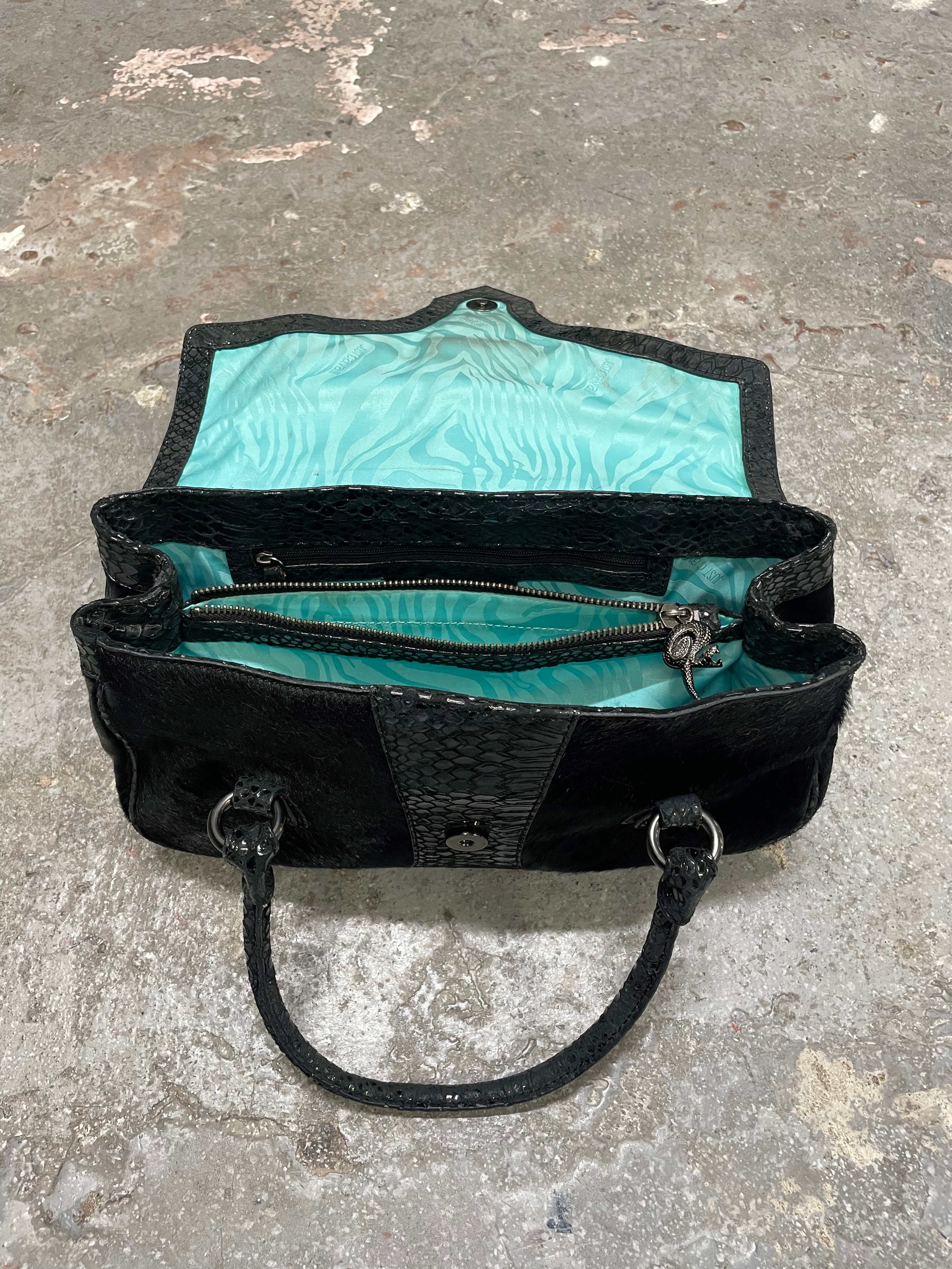 2000s Cavalli Pony Hair & Black Leather Python Effect Bag (OS)