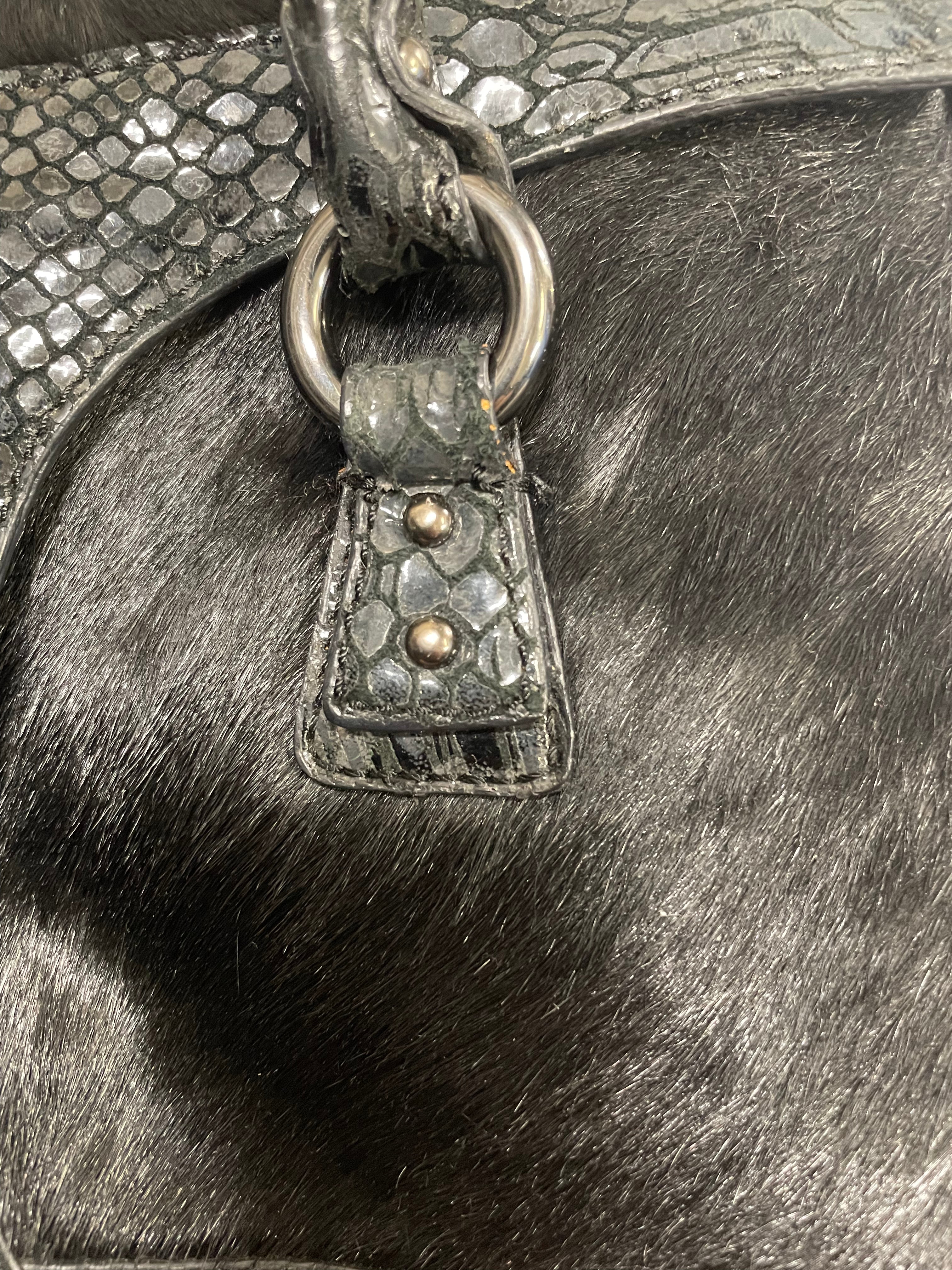 2000s Cavalli Pony Hair & Black Leather Python Effect Bag (OS)