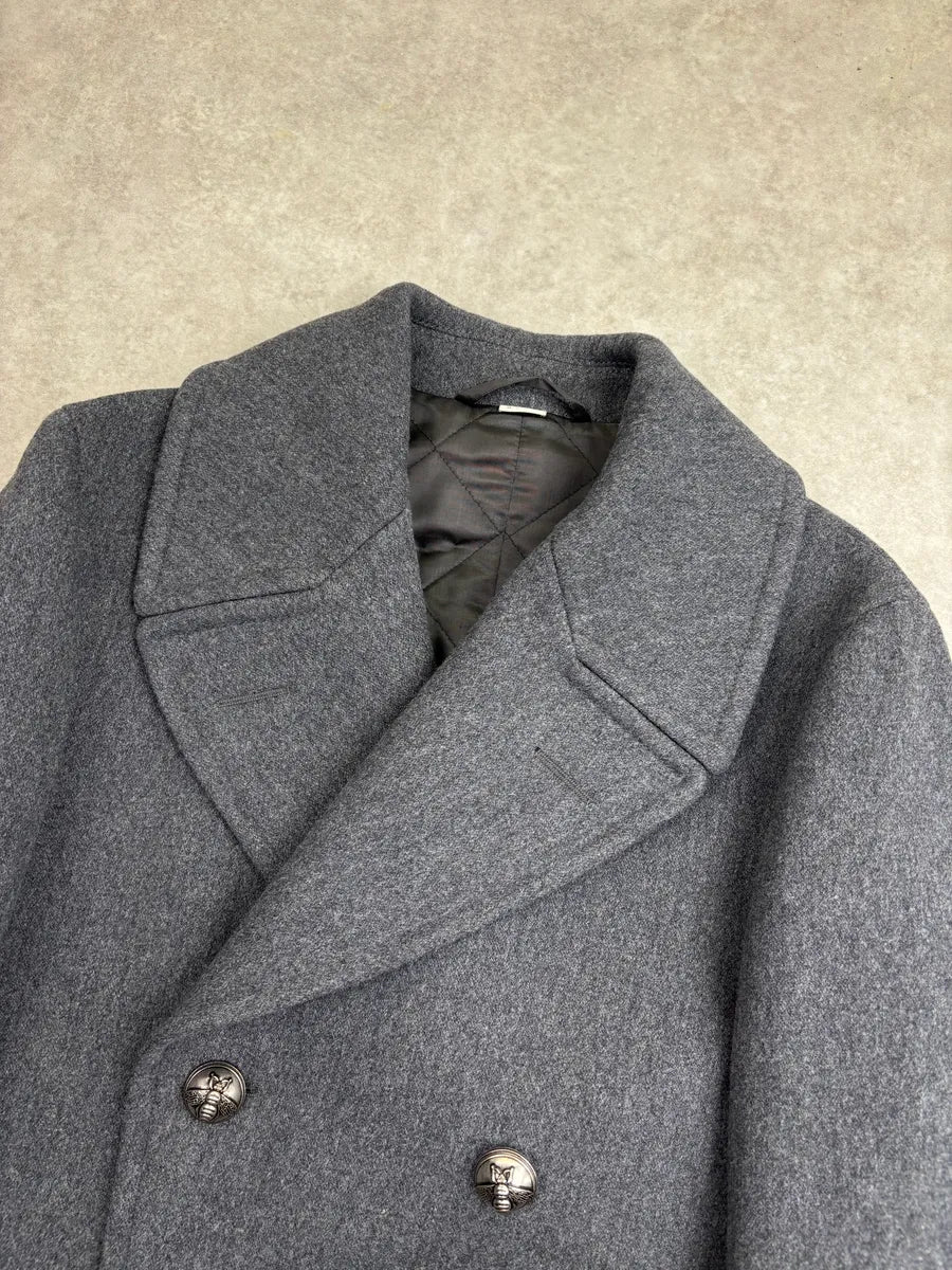 AW2017 Gucci Grey Wool Dragon Embroidered Double-Breasted Coat MSVUVgQA 6