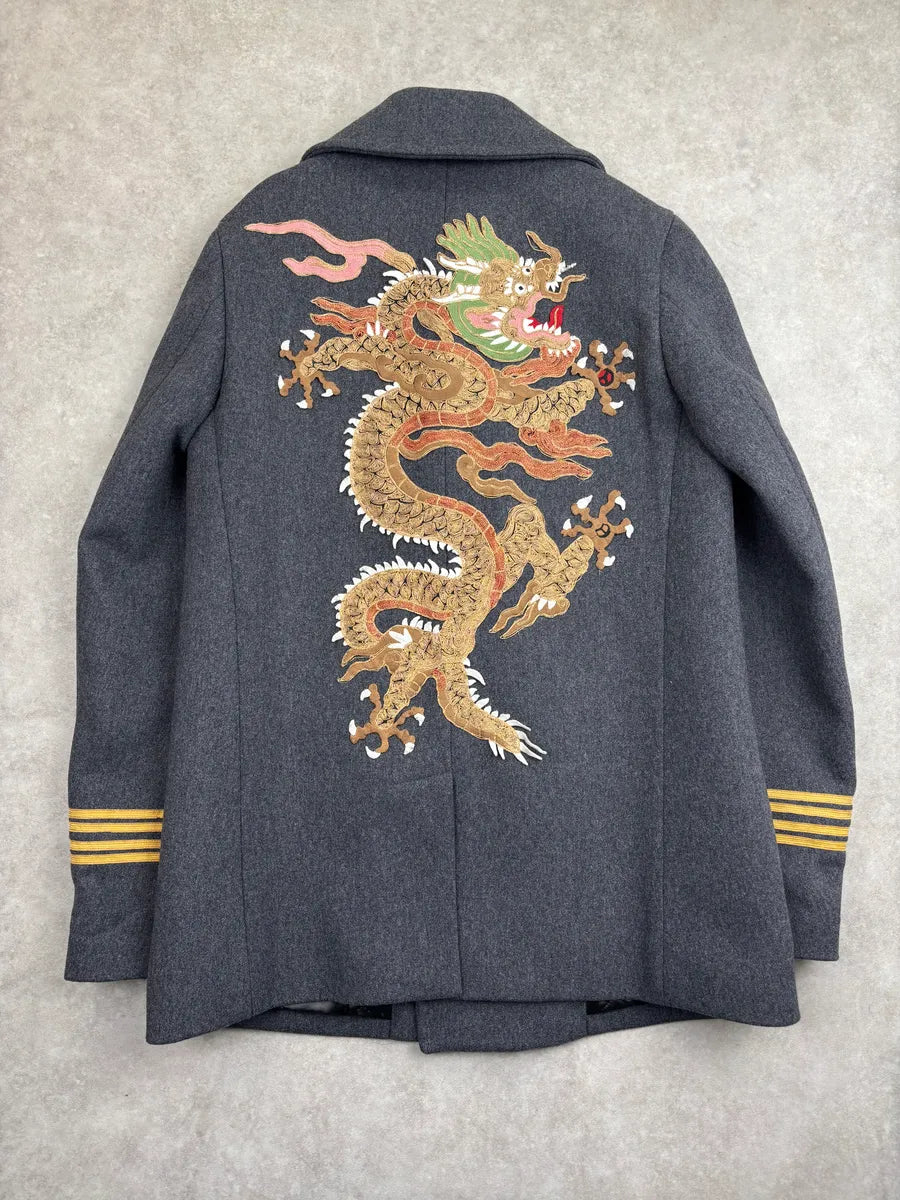 AW2017 Gucci Grey Wool Dragon Embroidered Double-Breasted Coat MSVUVgQA 4