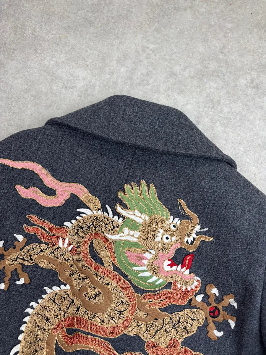 AW2017 Gucci Grey Wool Dragon Embroidered Double-Breasted Coat MSVUVgQA 9