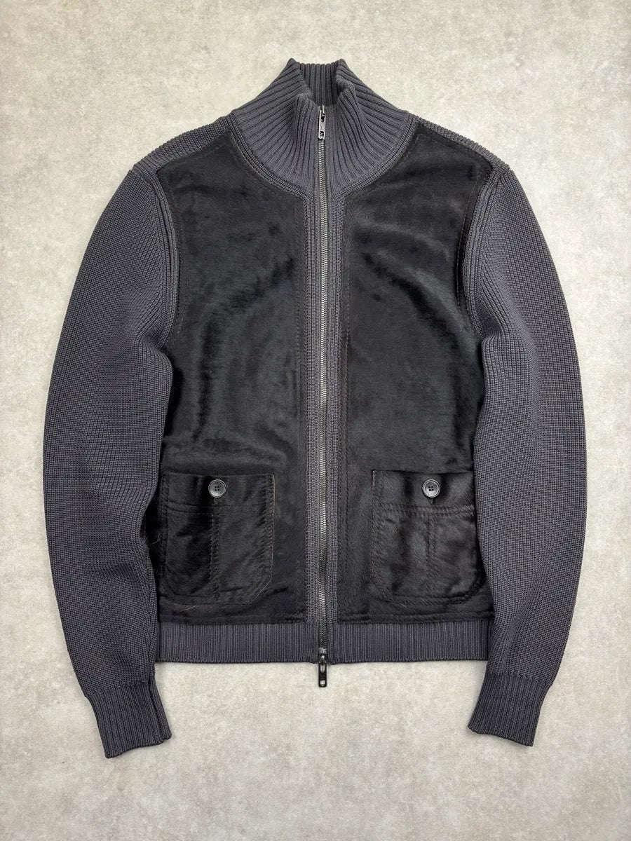 2000s Louis Vuitton Dark Grey Wool Pony Hair Zip-Up Light Jacket EeEApdfA 3