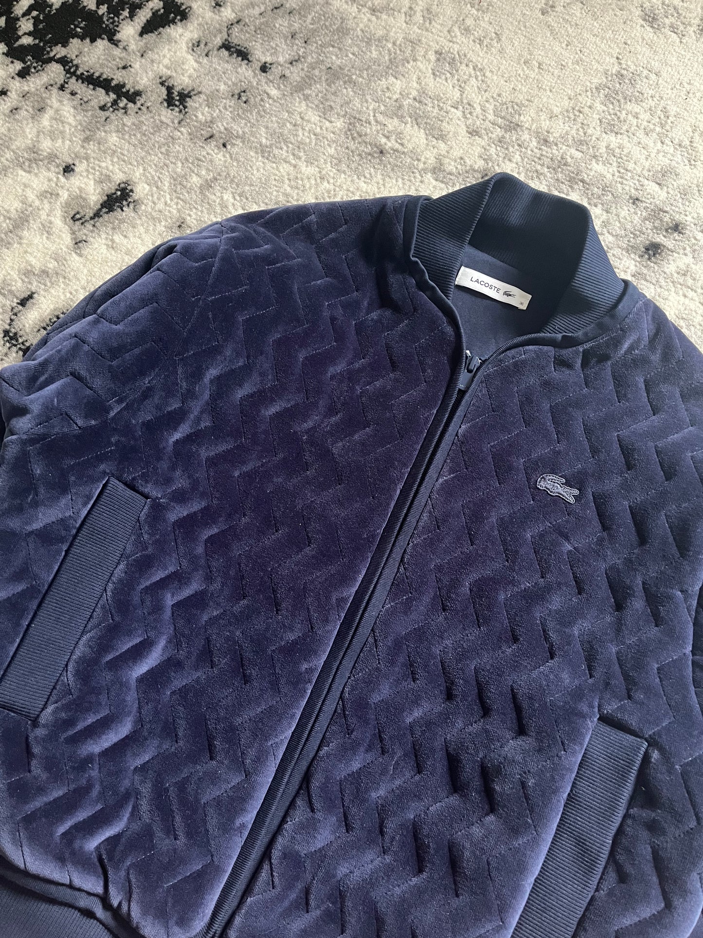 Lacoste 海军蓝 3D 浮雕飞行员夹克 (XS/S)