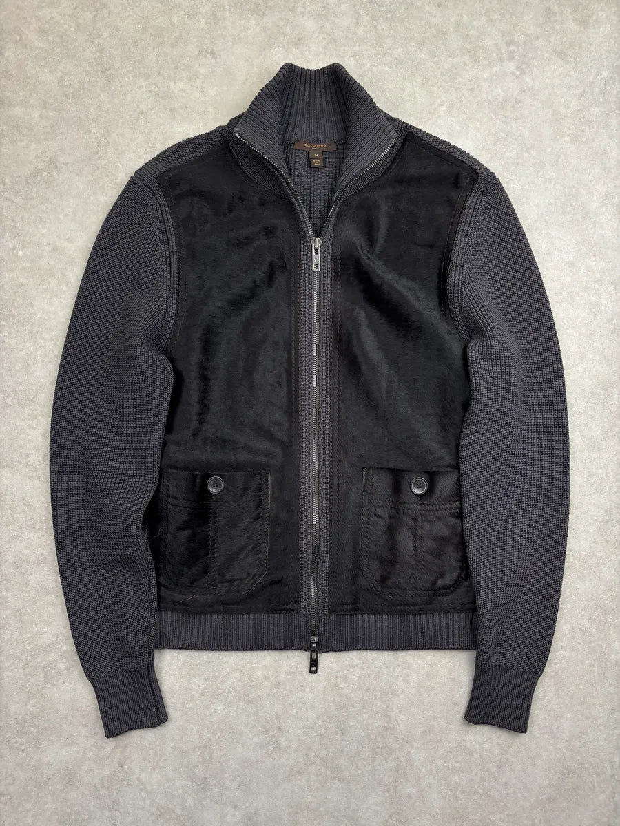 2000s Louis Vuitton Dark Grey Wool Pony Hair Zip-Up Light Jacket EeEApdfA 0