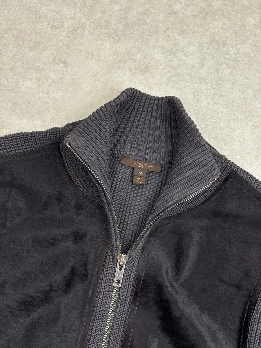 2000s Louis Vuitton Dark Grey Wool Pony Hair Zip-Up Light Jacket EeEApdfA 9