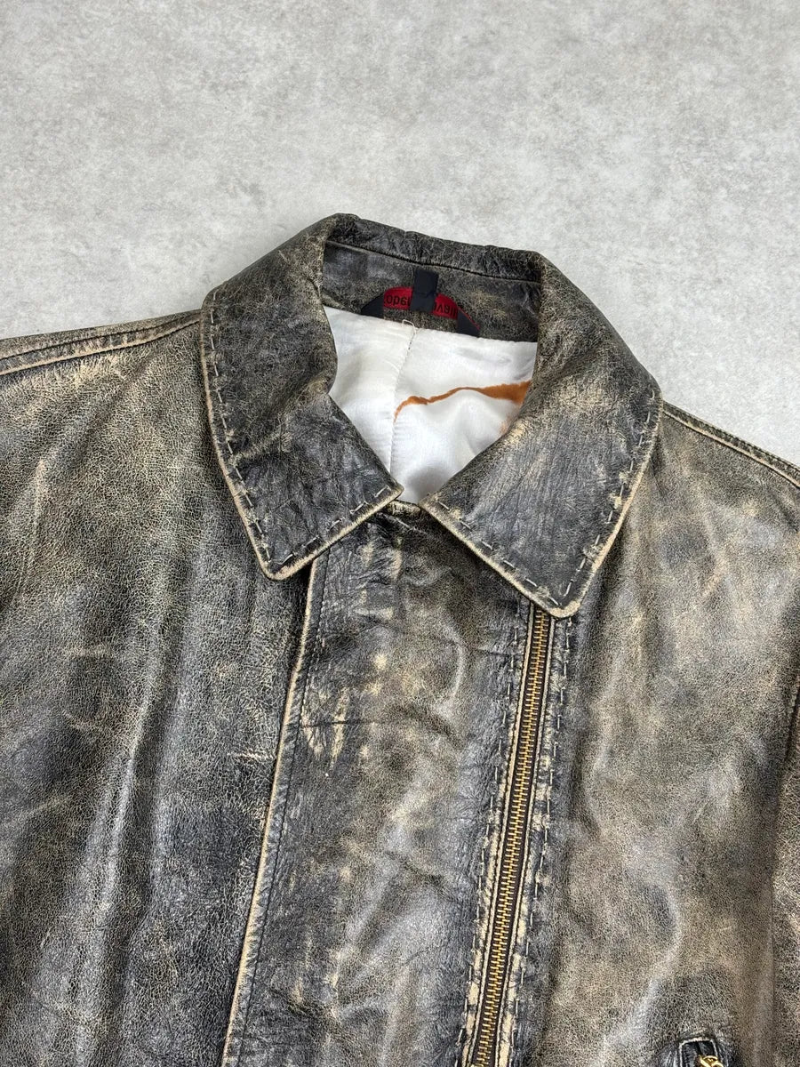 SS2001 Roberto Cavalli Grey Eroded Leather Distressed Asymmetrical Zip Leather Jacket xeRCBxjq 12
