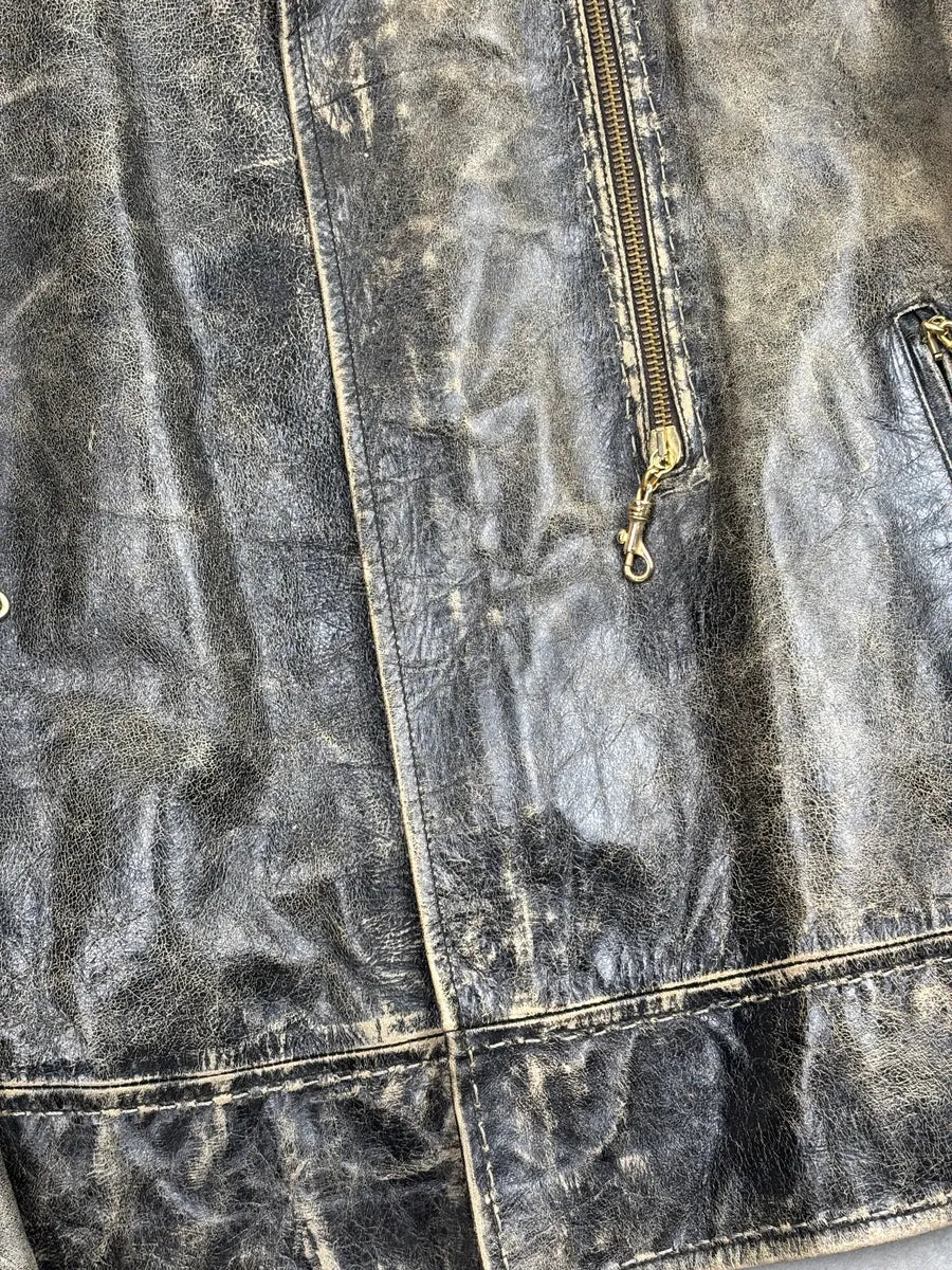 SS2001 Roberto Cavalli Grey Eroded Leather Distressed Asymmetrical Zip Leather Jacket xeRCBxjq 6