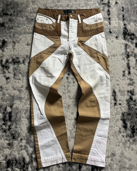 00s Just Cavalli Geometrical Relaxed Tricolor Beige White Pants (XS/S)