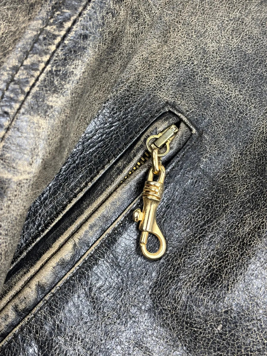SS2001 Roberto Cavalli Grey Eroded Leather Distressed Asymmetrical Zip Leather Jacket xeRCBxjq 7