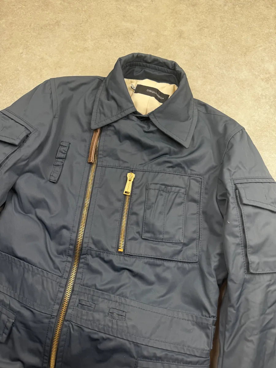 AW2007 Dsquared2 Navy Nylon Asymmetrical Multi-Pocket Jacket XevScIu 5