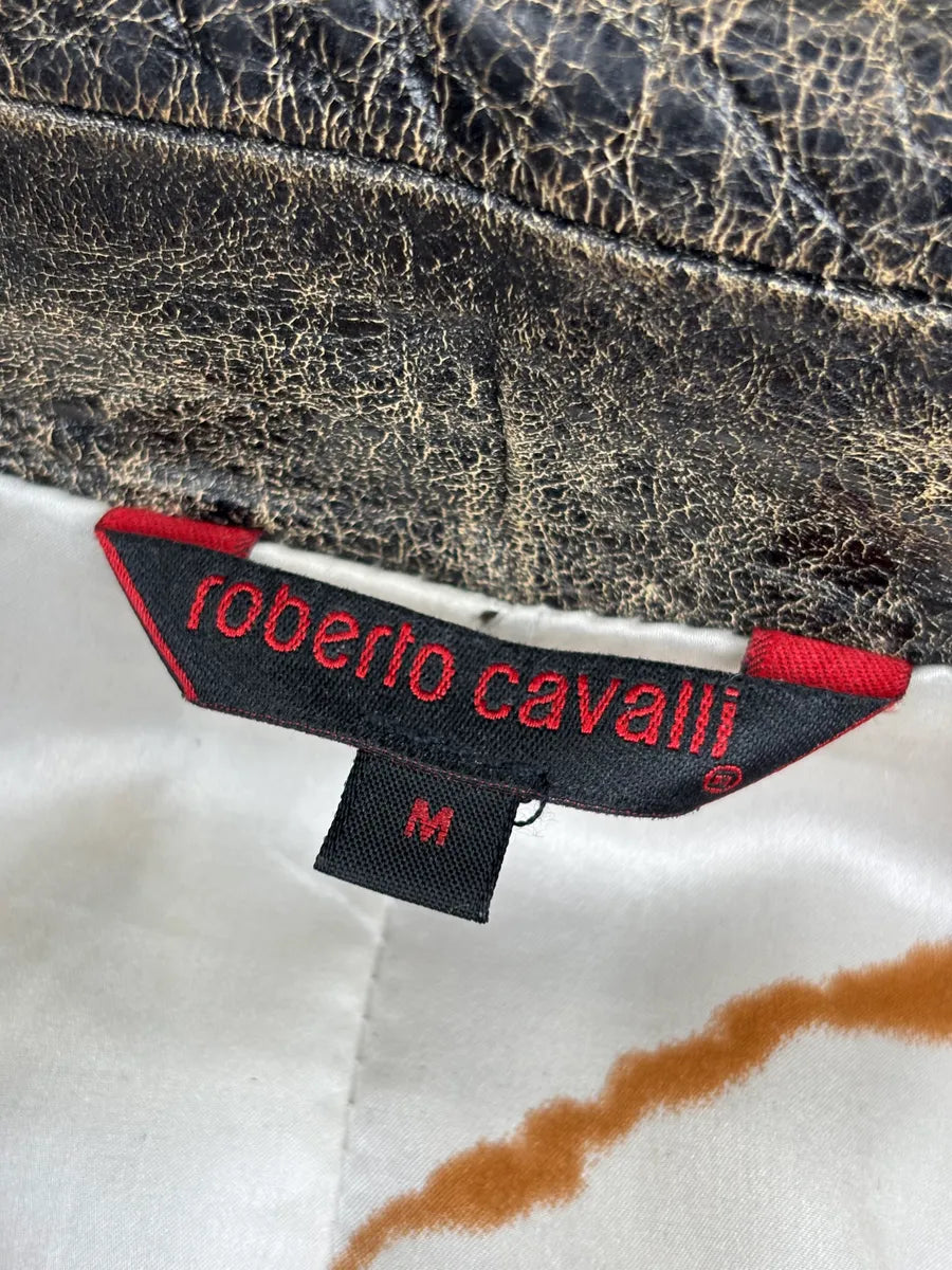 SS2001 Roberto Cavalli Grey Eroded Leather Distressed Asymmetrical Zip Leather Jacket xeRCBxjq 13
